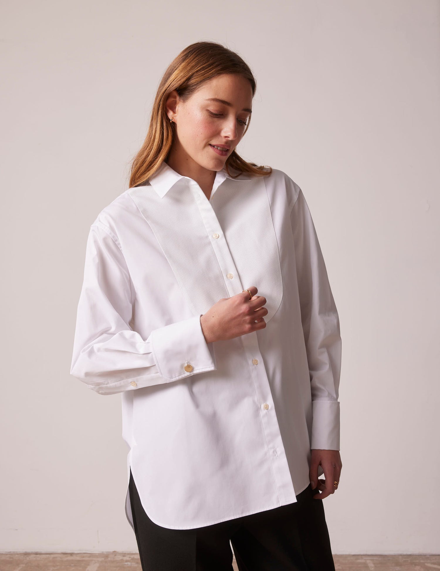 Chemise oversize Louna à plastron blanche - Popeline - Col Officier