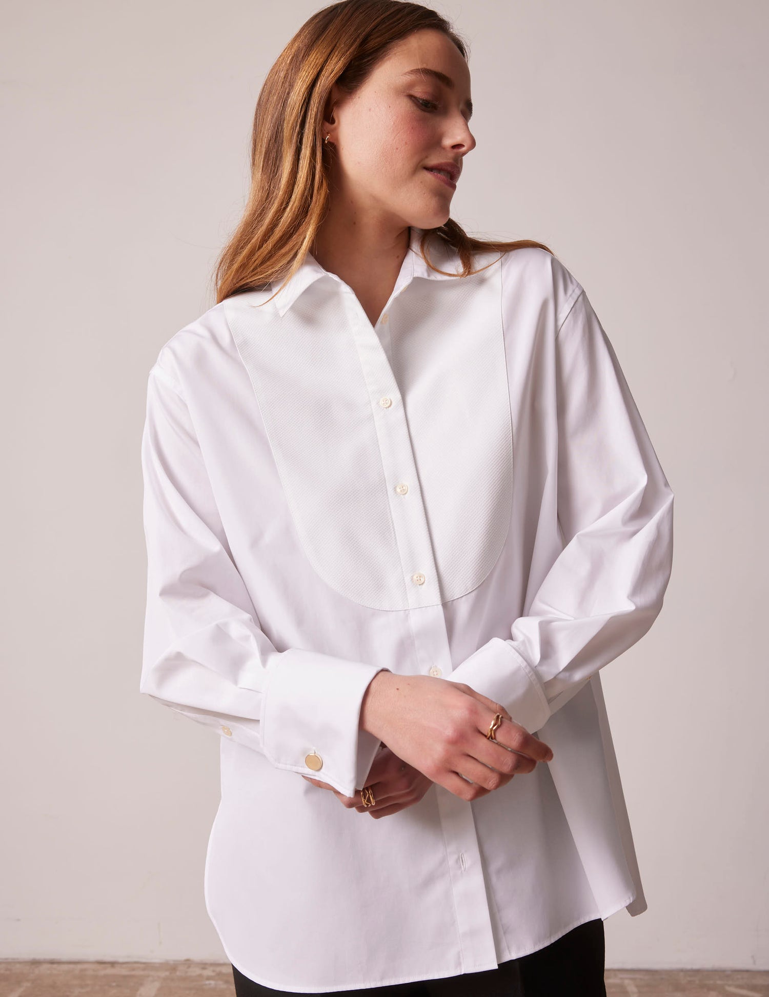 Chemise oversize Louna à plastron blanche - Popeline - Col Officier#4