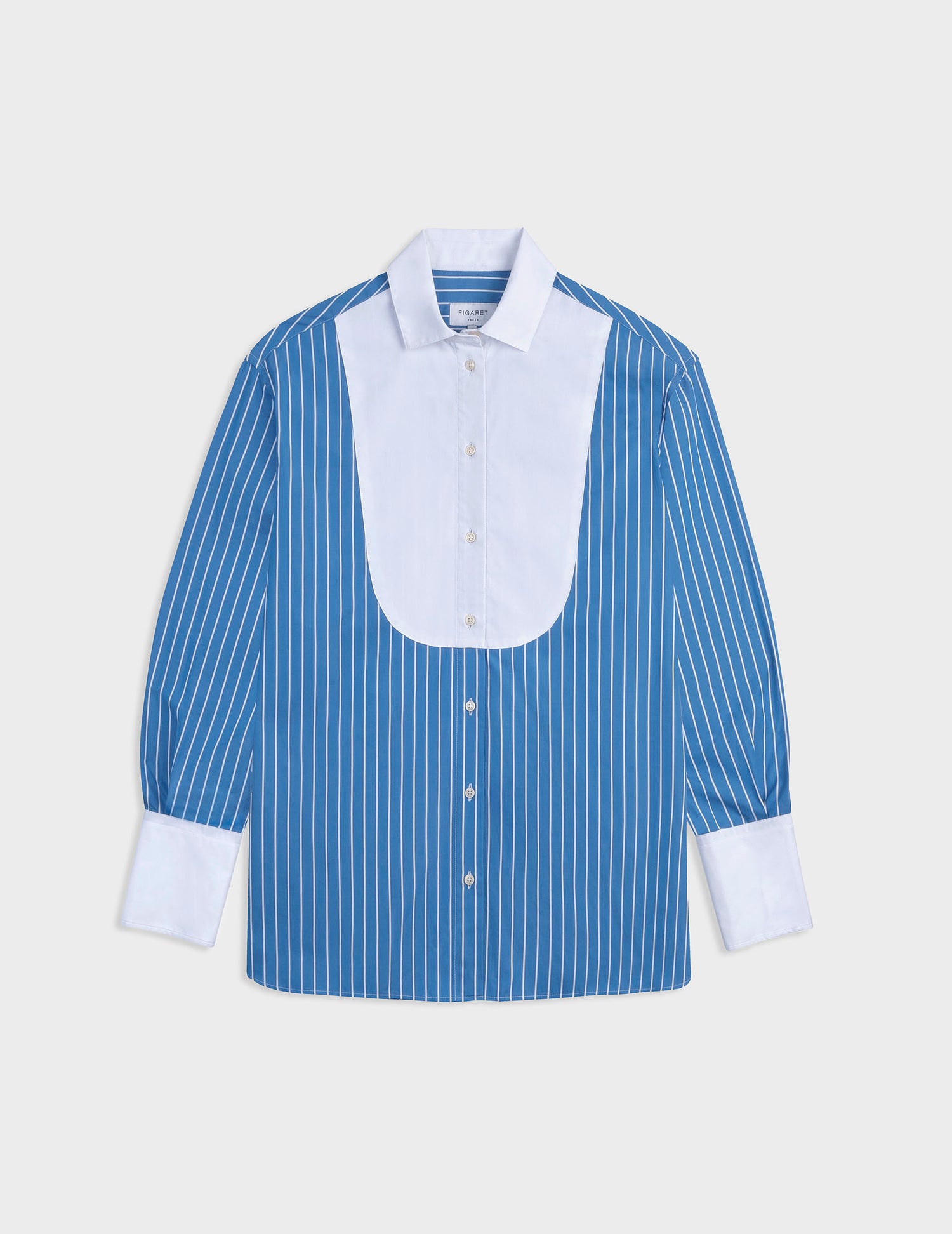 Oversized blue striped Lune shirt with bib - Popeline - Chemise Collar#4