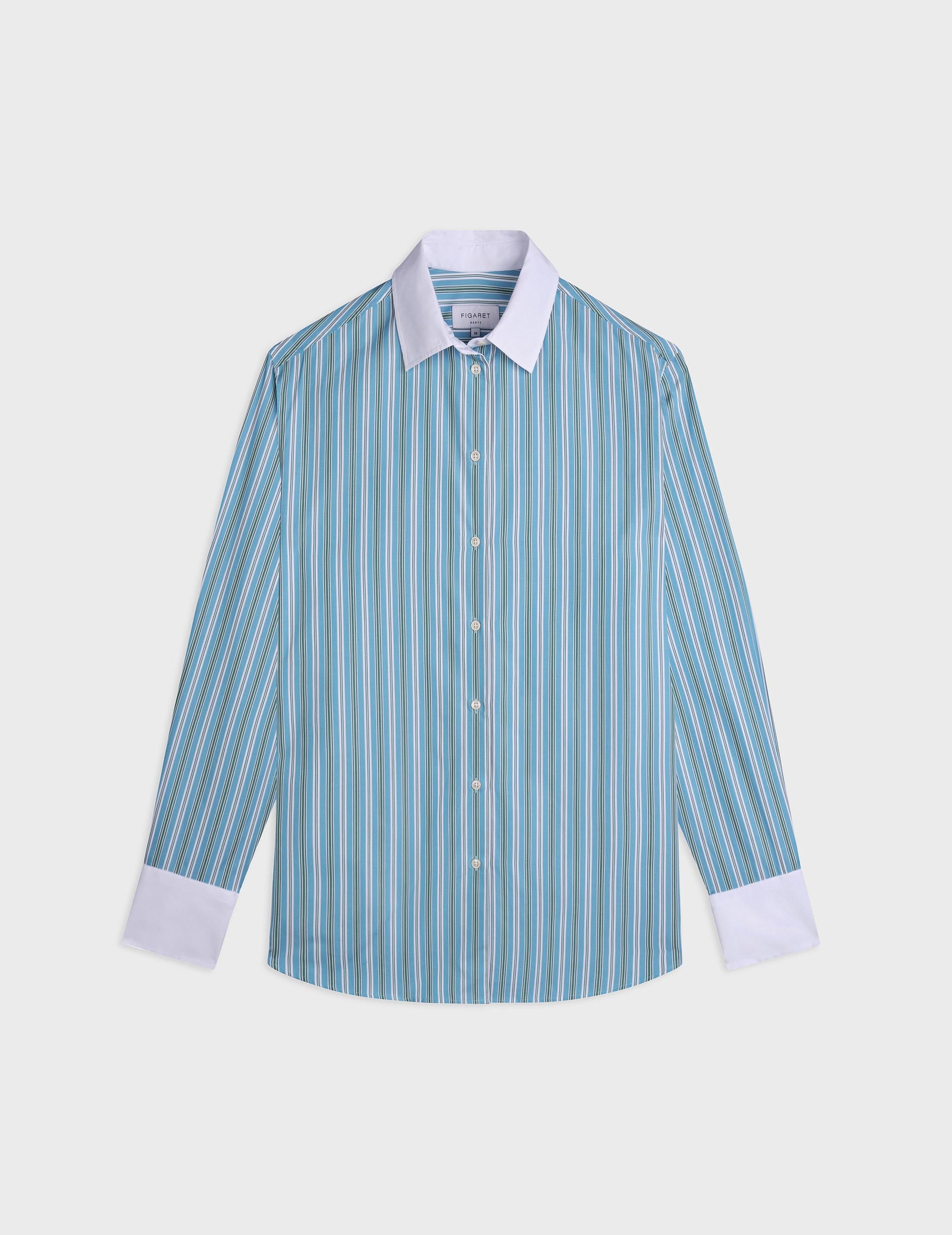 Oversized green striped Mathilde shirt - Poplin - Shirt Collar