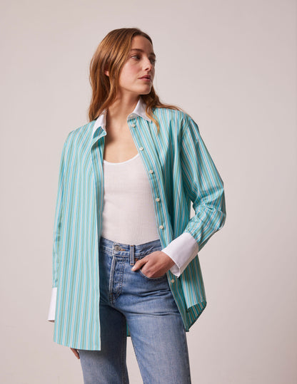 Oversized green striped Mathilde shirt