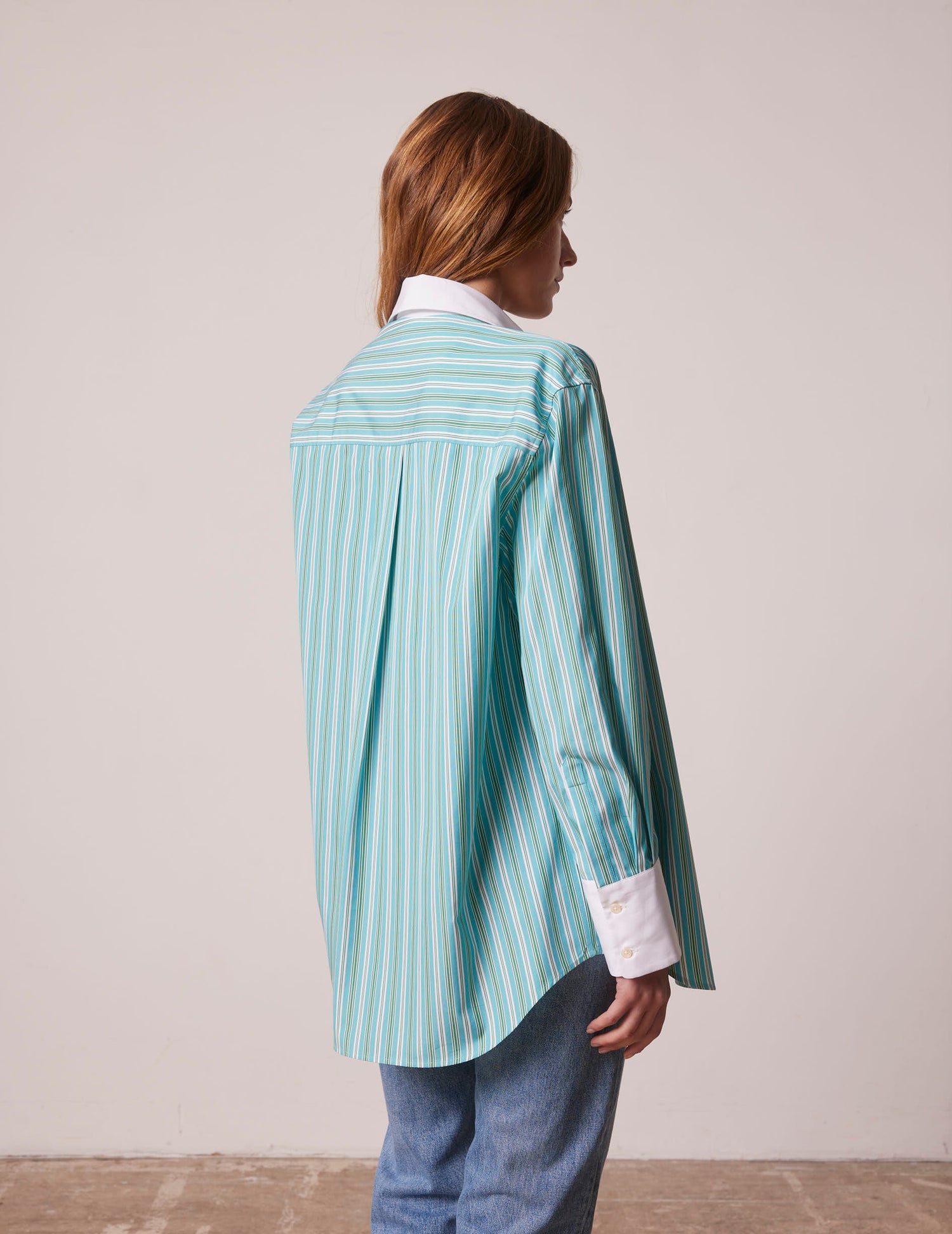 Oversized green striped Mathilde shirt - Poplin - Shirt Collar#2