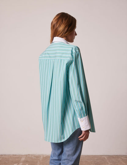 Oversized green striped Mathilde shirt