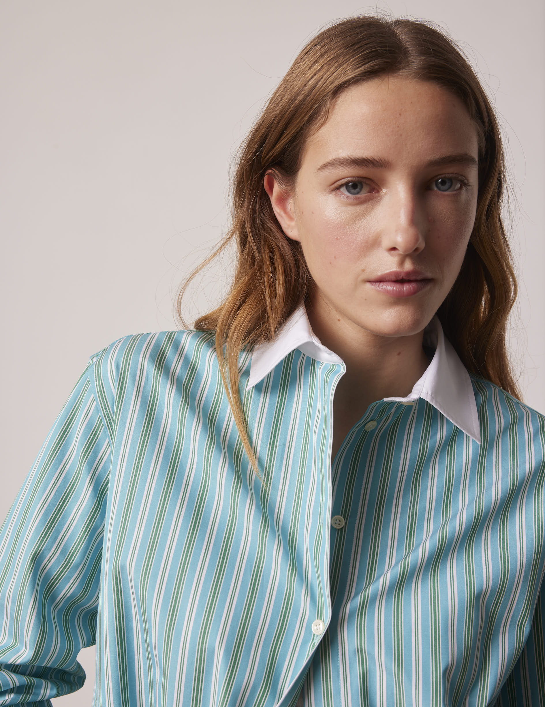 Oversized green striped Mathilde shirt - Poplin - Shirt Collar