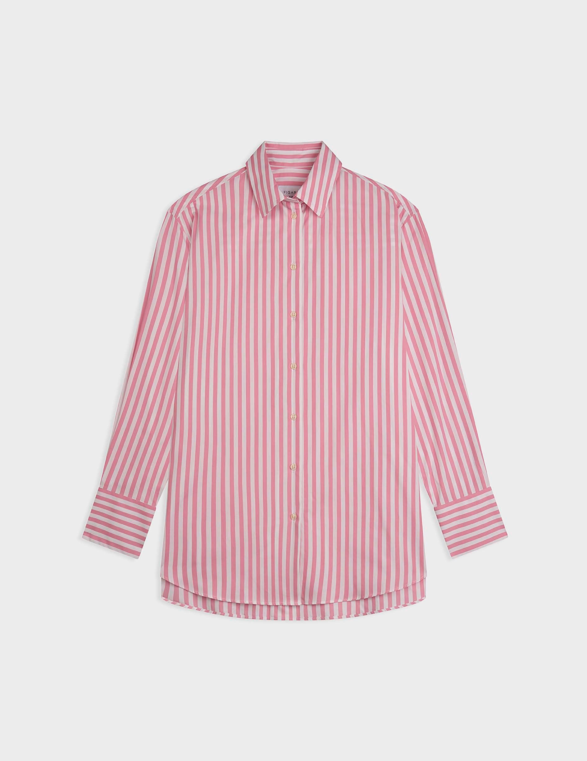 Oversized pink striped Mathilde shirt - Popeline - Chemise Collar