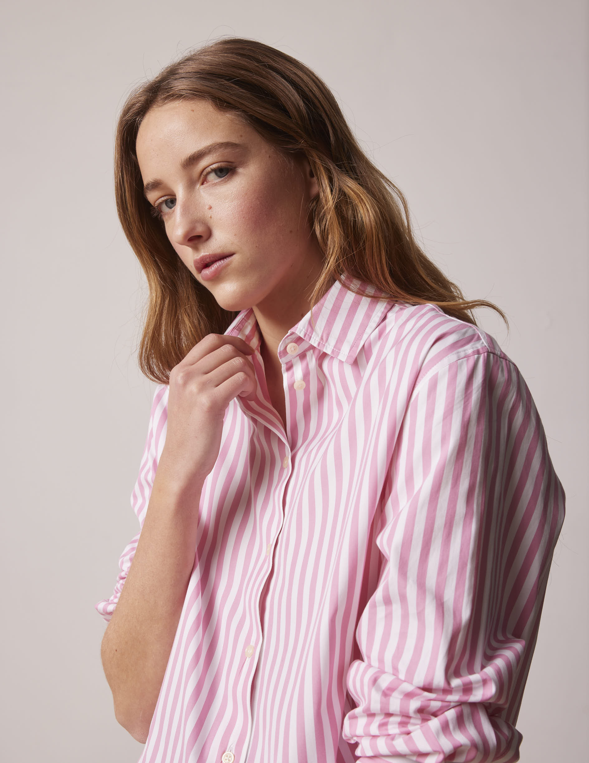 Oversized pink striped Mathilde shirt - Popeline - Chemise Collar