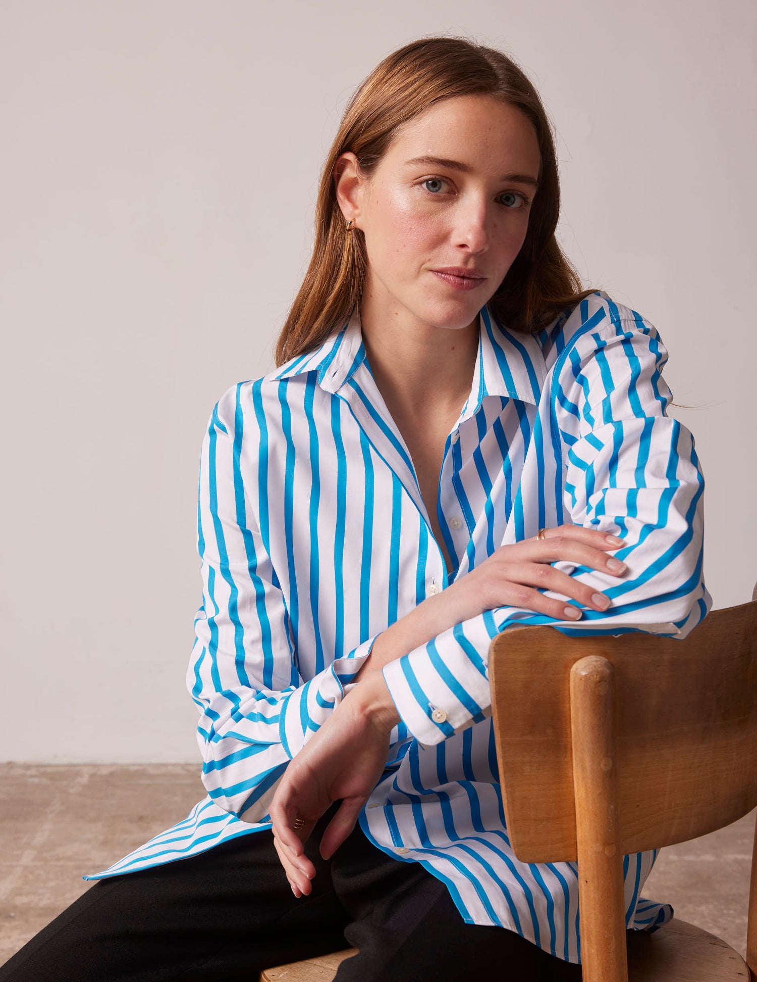 Chemise oversize Mathilde rayée bleue - Popeline - Col Chemise