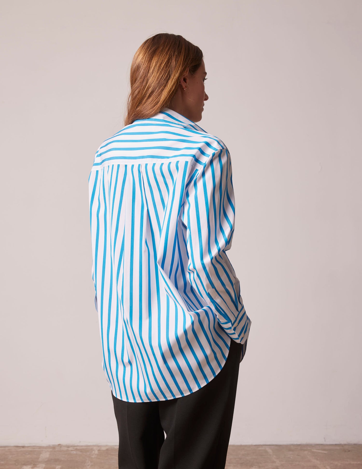 Chemise oversize Mathilde rayée bleue - Popeline - Col Chemise#2