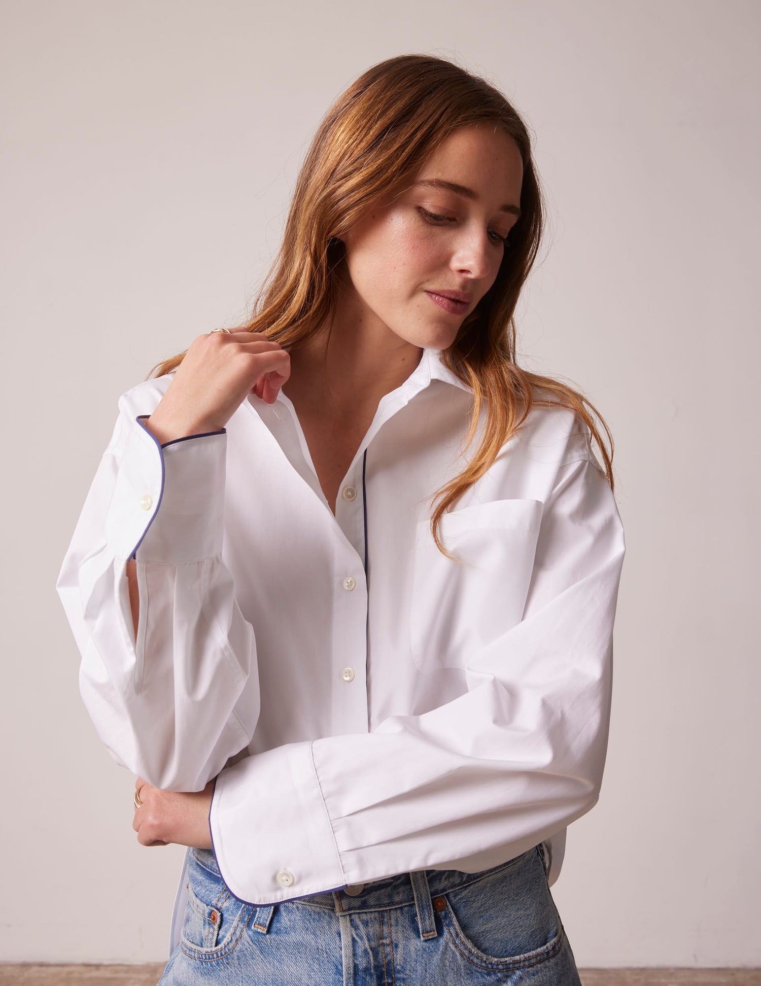 Oversized white Soffy shirt - Popeline - Chemise Collar