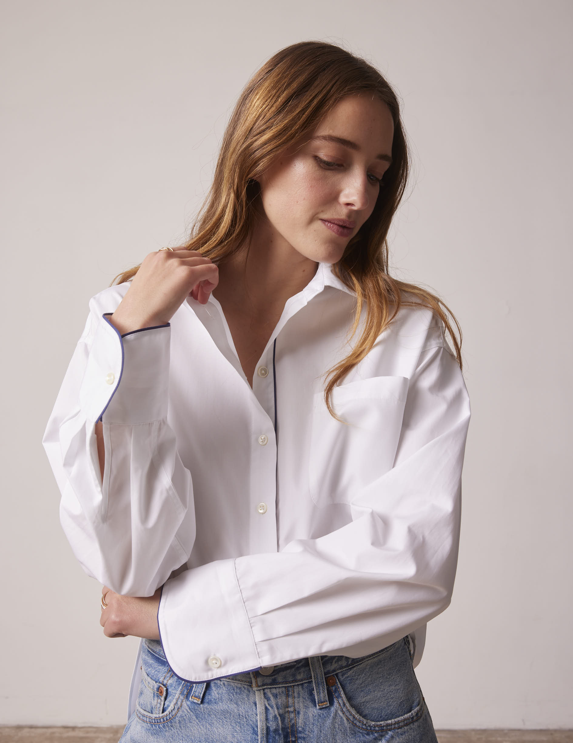 Oversized white Soffy shirt - Popeline - Chemise Collar