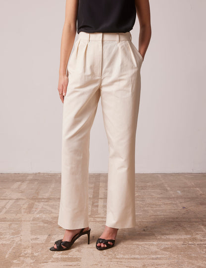 Ecru Lyzie pants in cotton twill and linen