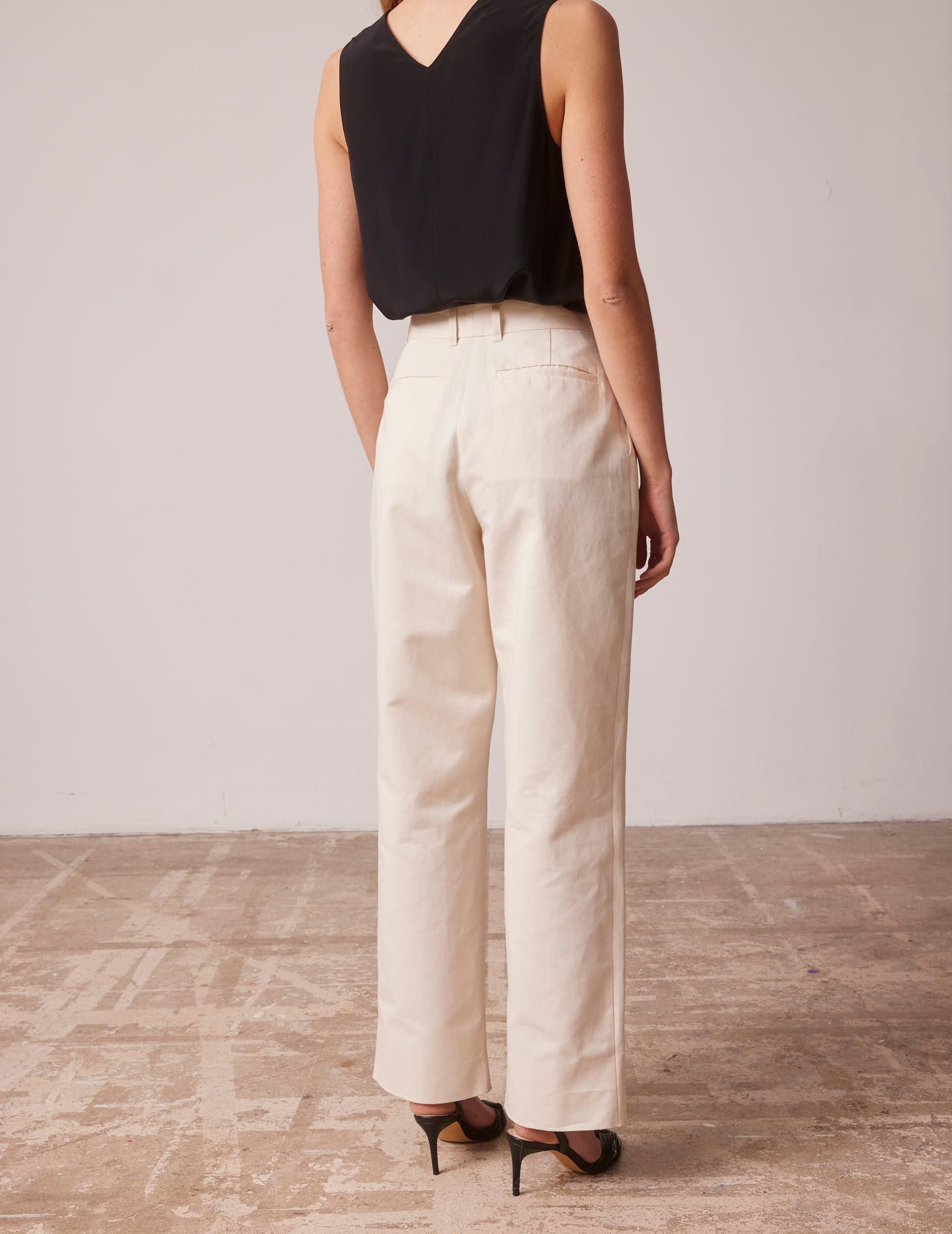 Ecru Lyzie pants in cotton twill and linen