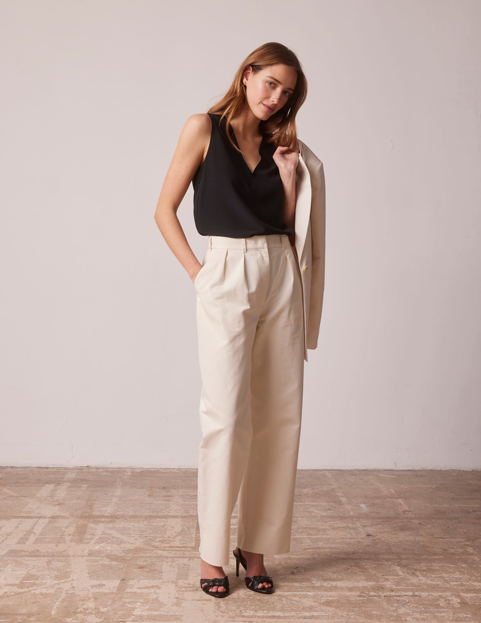 Ecru Lyzie pants in cotton twill and linen