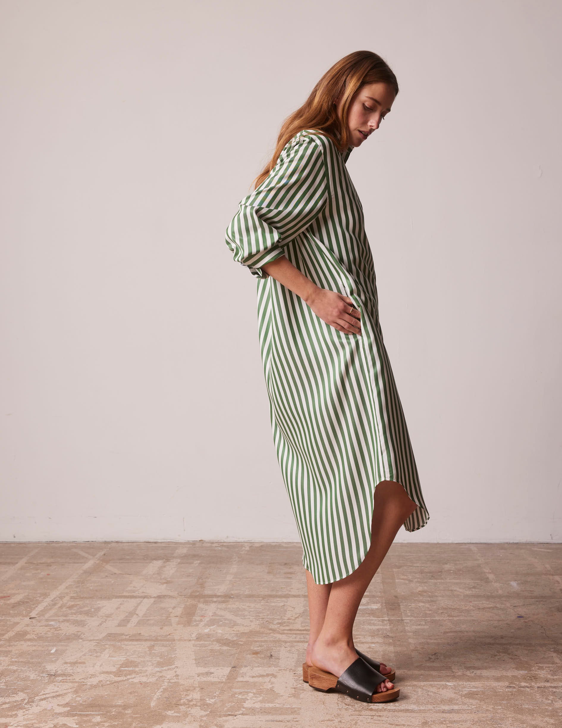 Oversized green striped Lina shirt dress