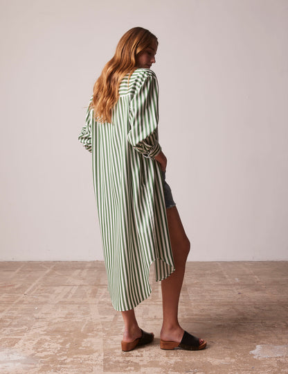 Oversized green striped Lina shirt dress