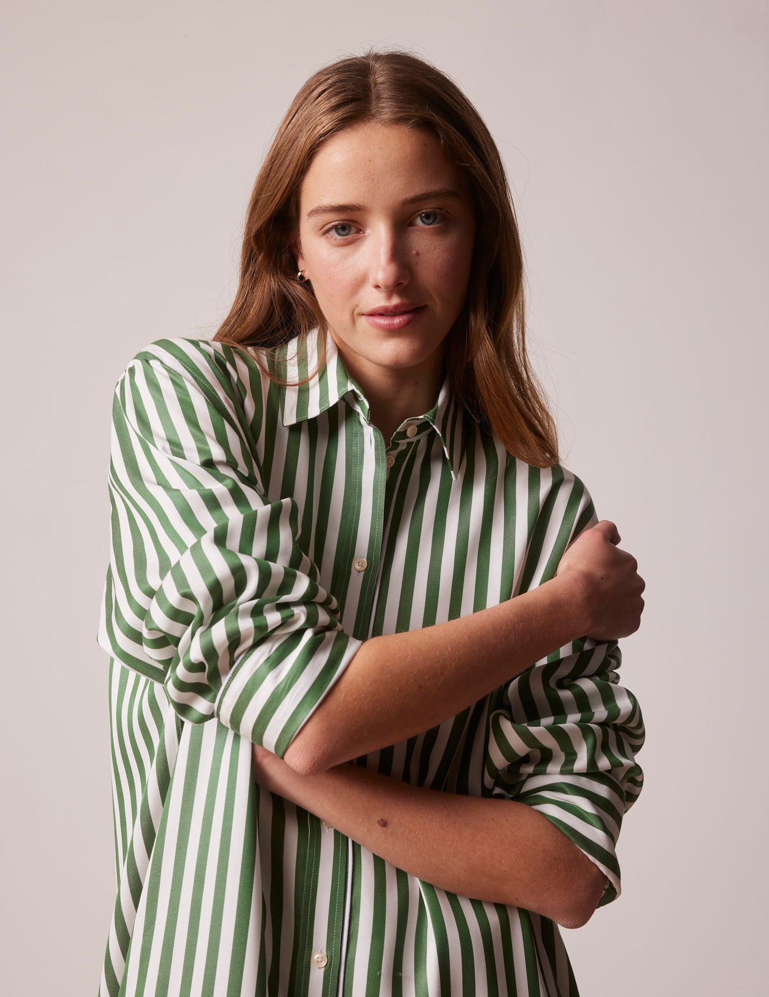 Oversized green striped Lina shirt dress