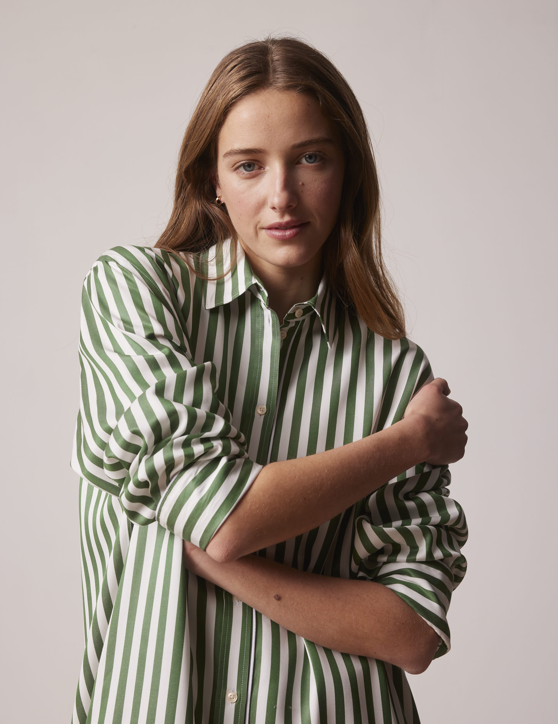 Oversized green striped Lina shirt dress