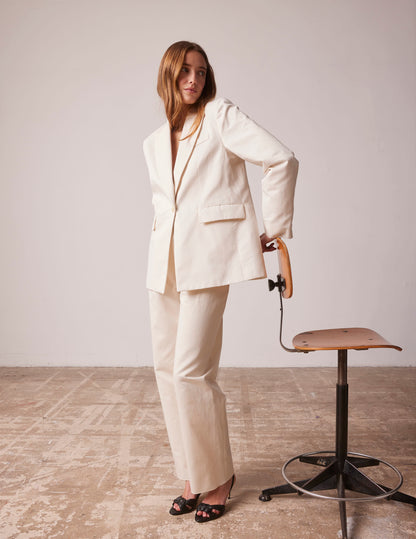 Ecru Lyvia blazer in cotton twill and linen