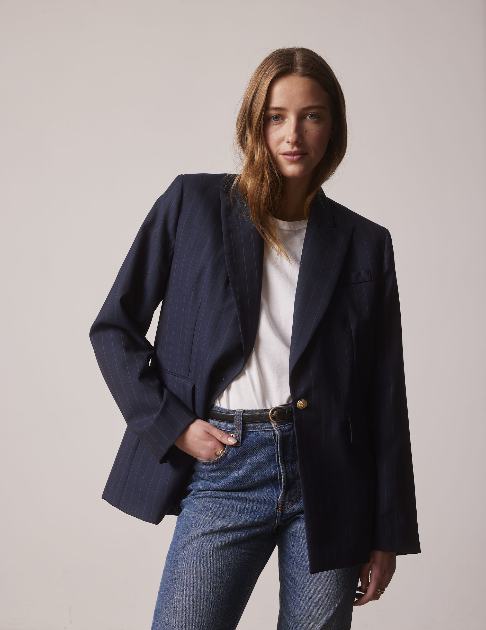 Navy blues tripes Lyvia blazer in wool-canvas