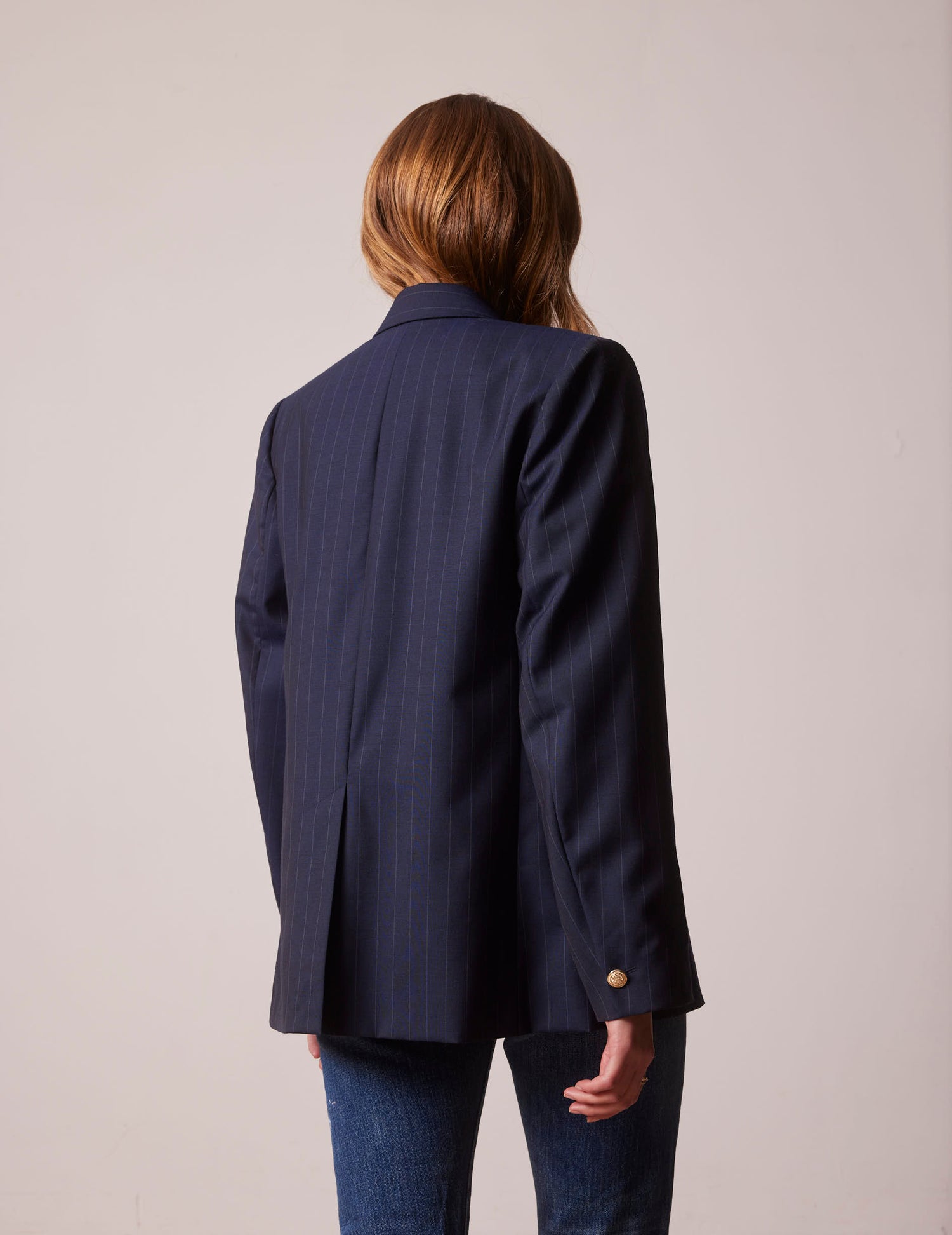 Blazer Lyvia en toile de laine rayée marine