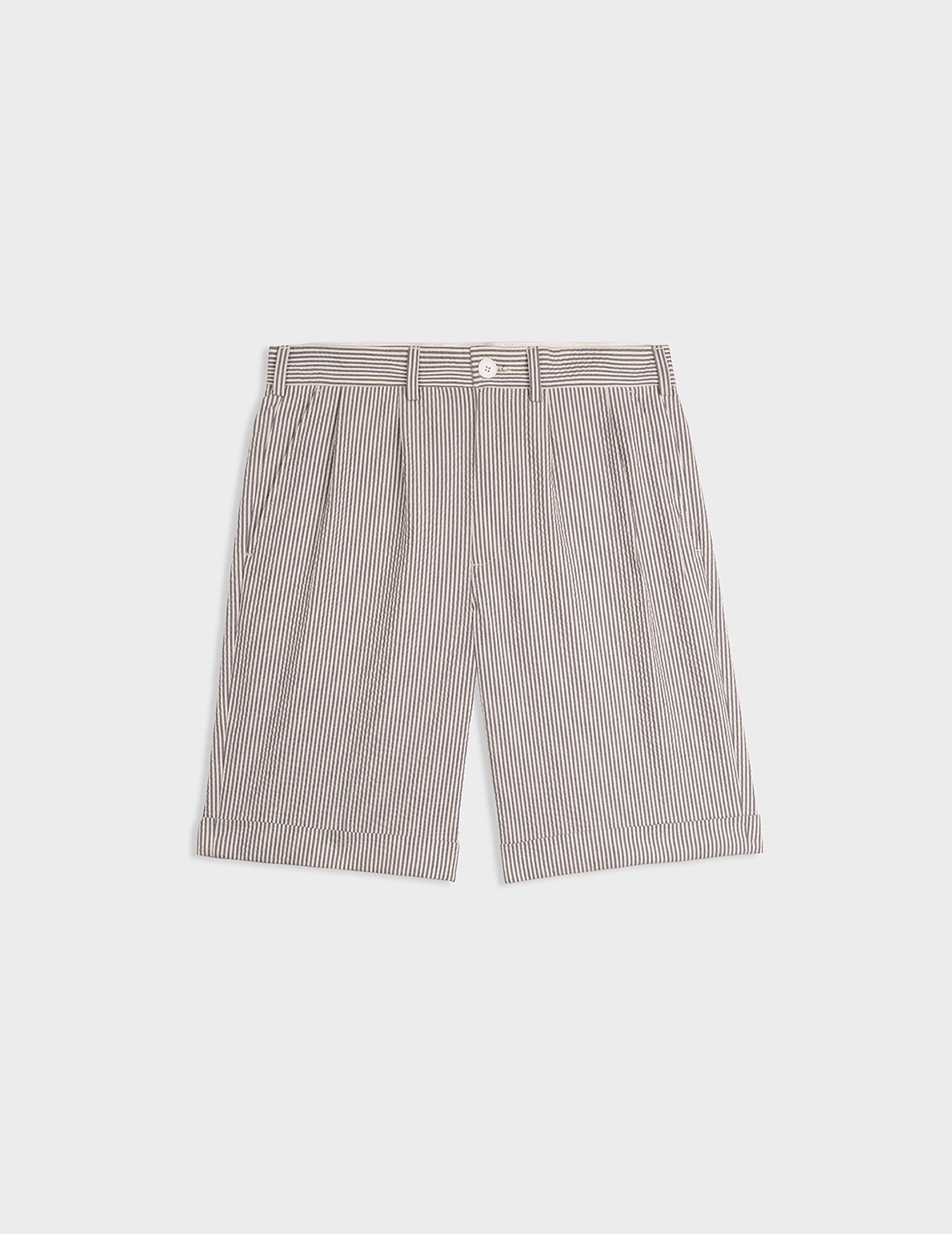 Blue striped Laurent bermudas in seersucker