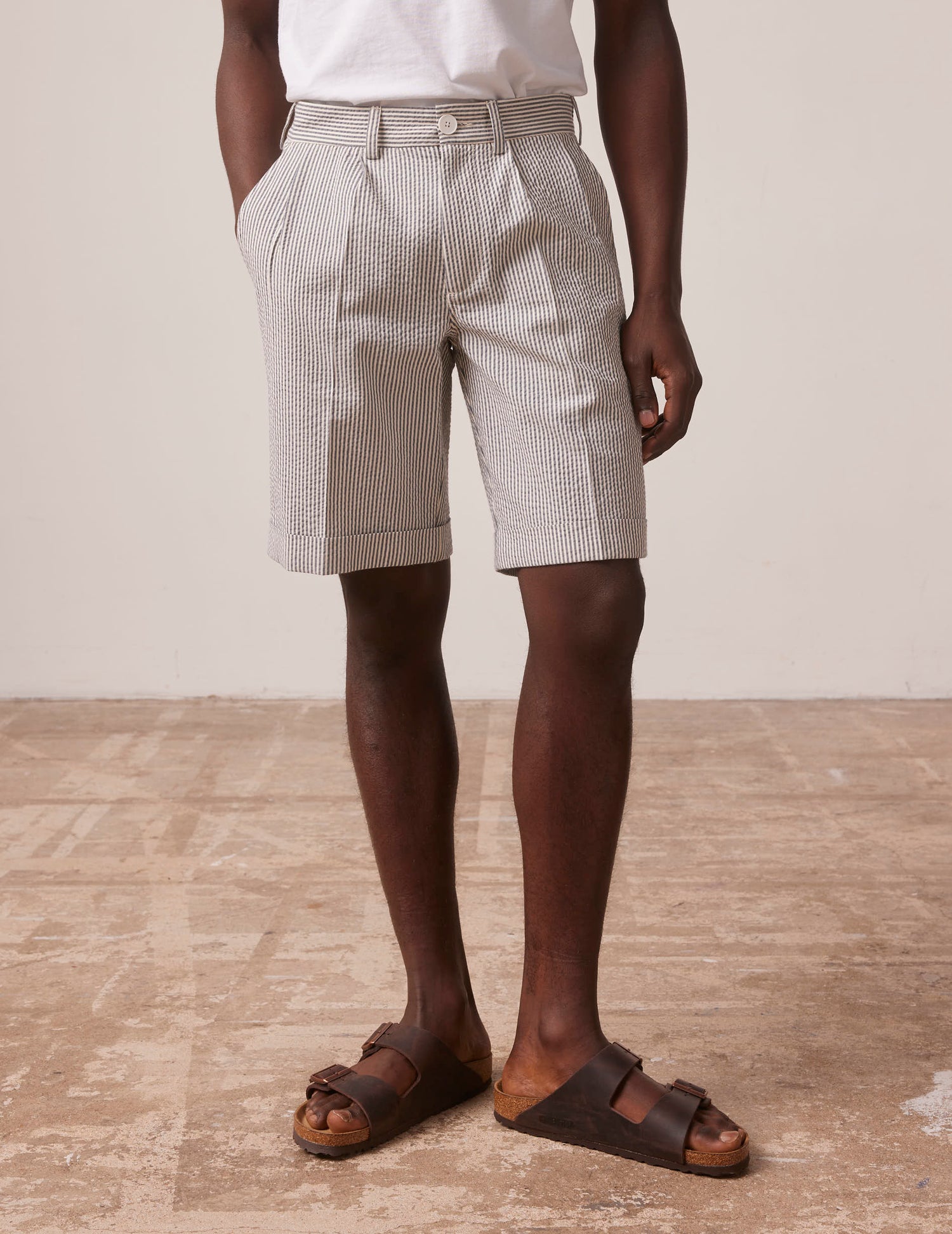 Blue striped Laurent bermudas in seersucker - Seersucker#3
