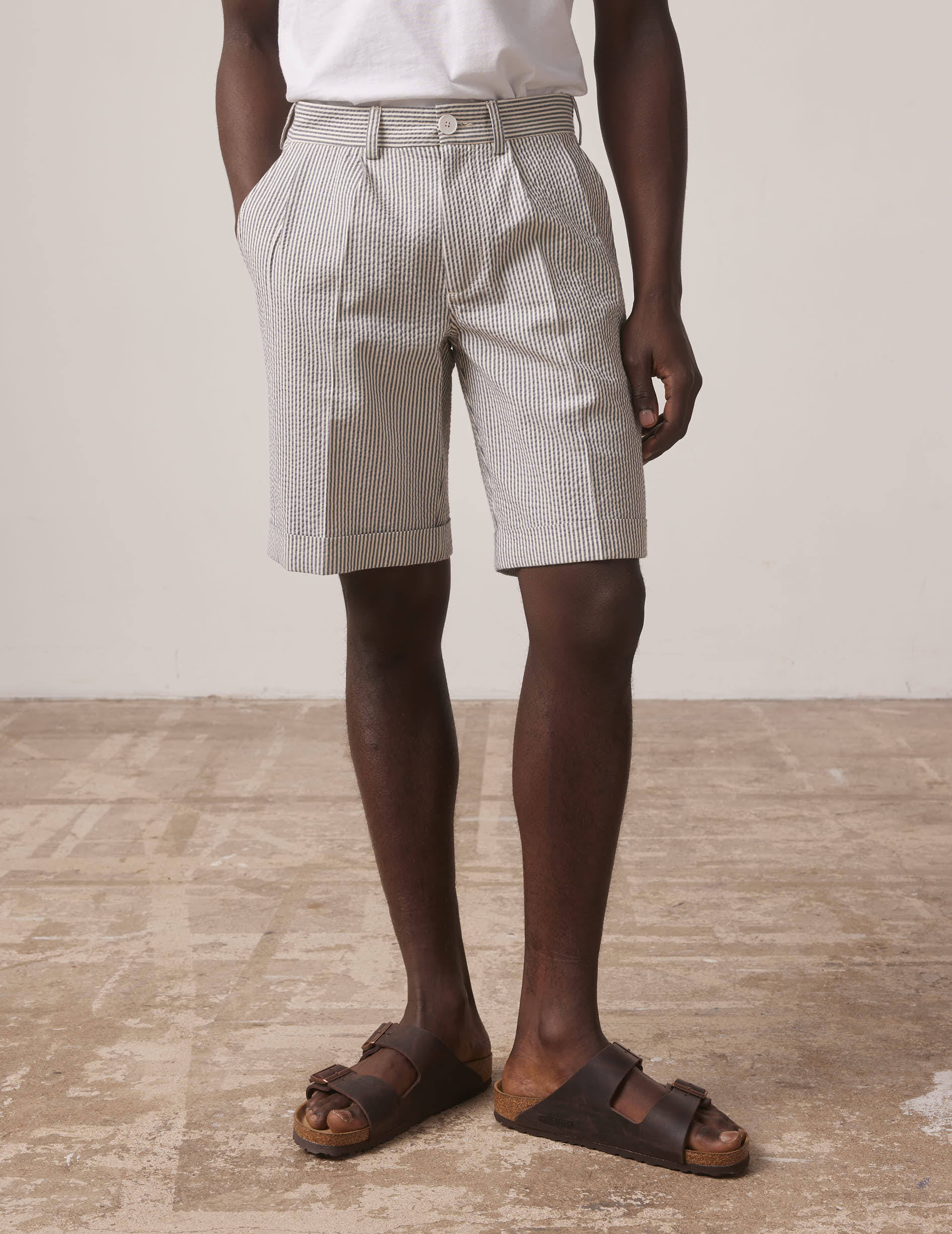 Blue striped Laurent bermudas in seersucker