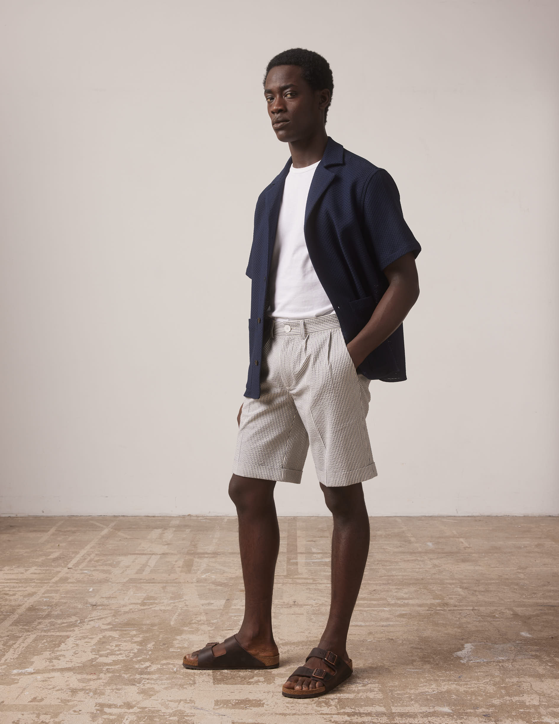 Blue striped Laurent bermudas in seersucker