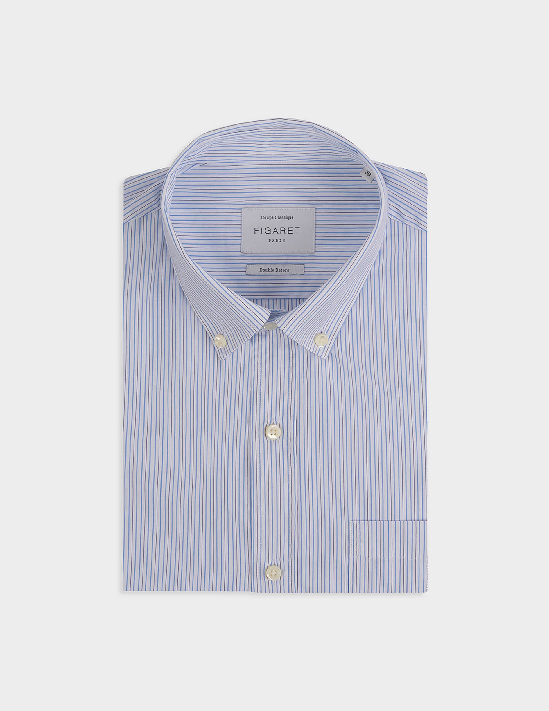 Blue striped classic shirt - Popeline - Américain Collar