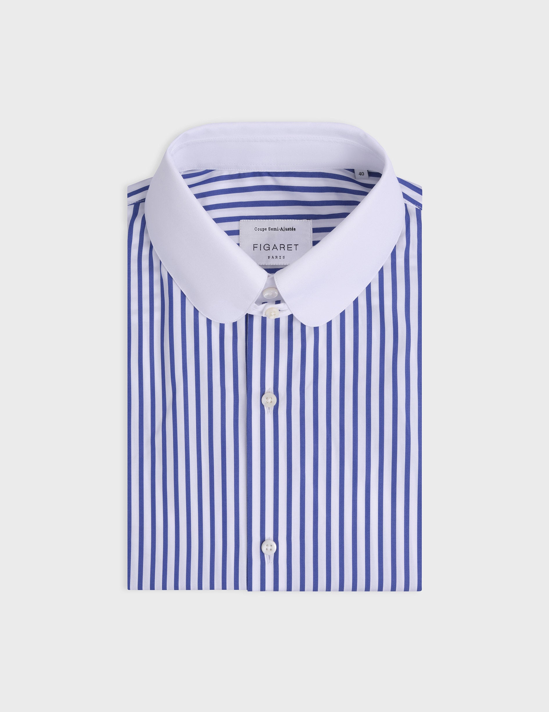 Blue striped semi-fitted shirt - Popeline - English Collar