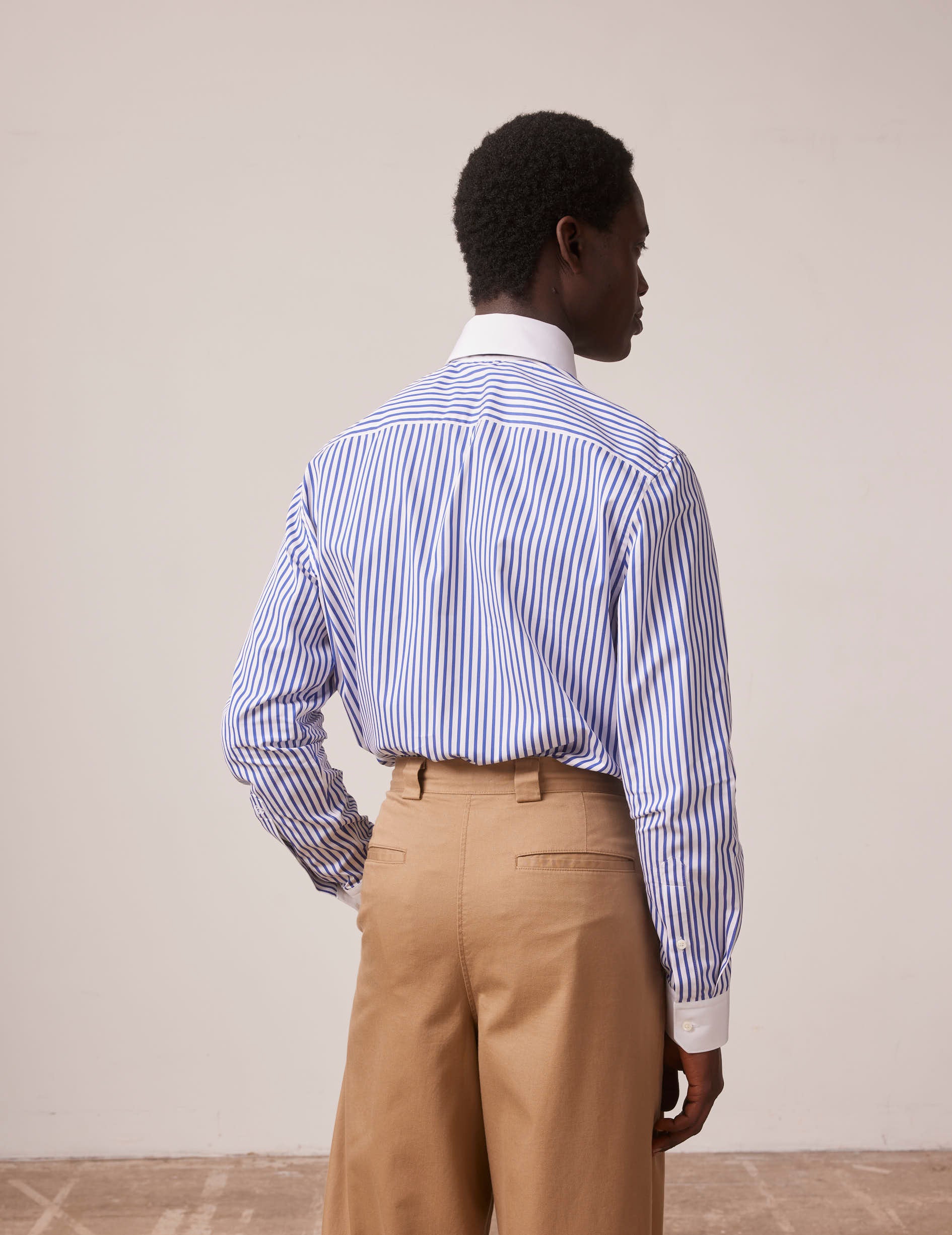 Blue striped semi-fitted shirt - Popeline - English Collar