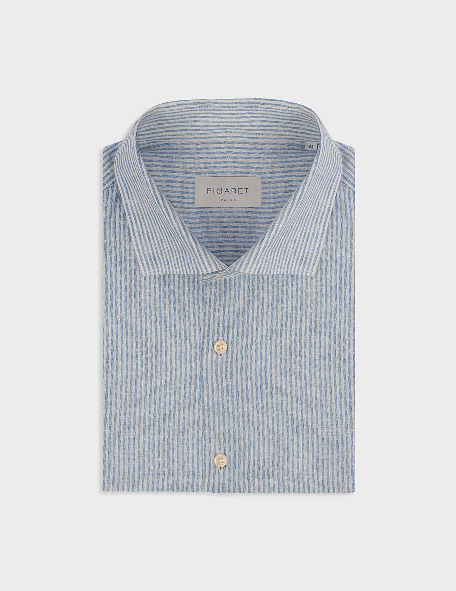 Chemise Aristote en lin rayé bleu - Lin - Col Italien