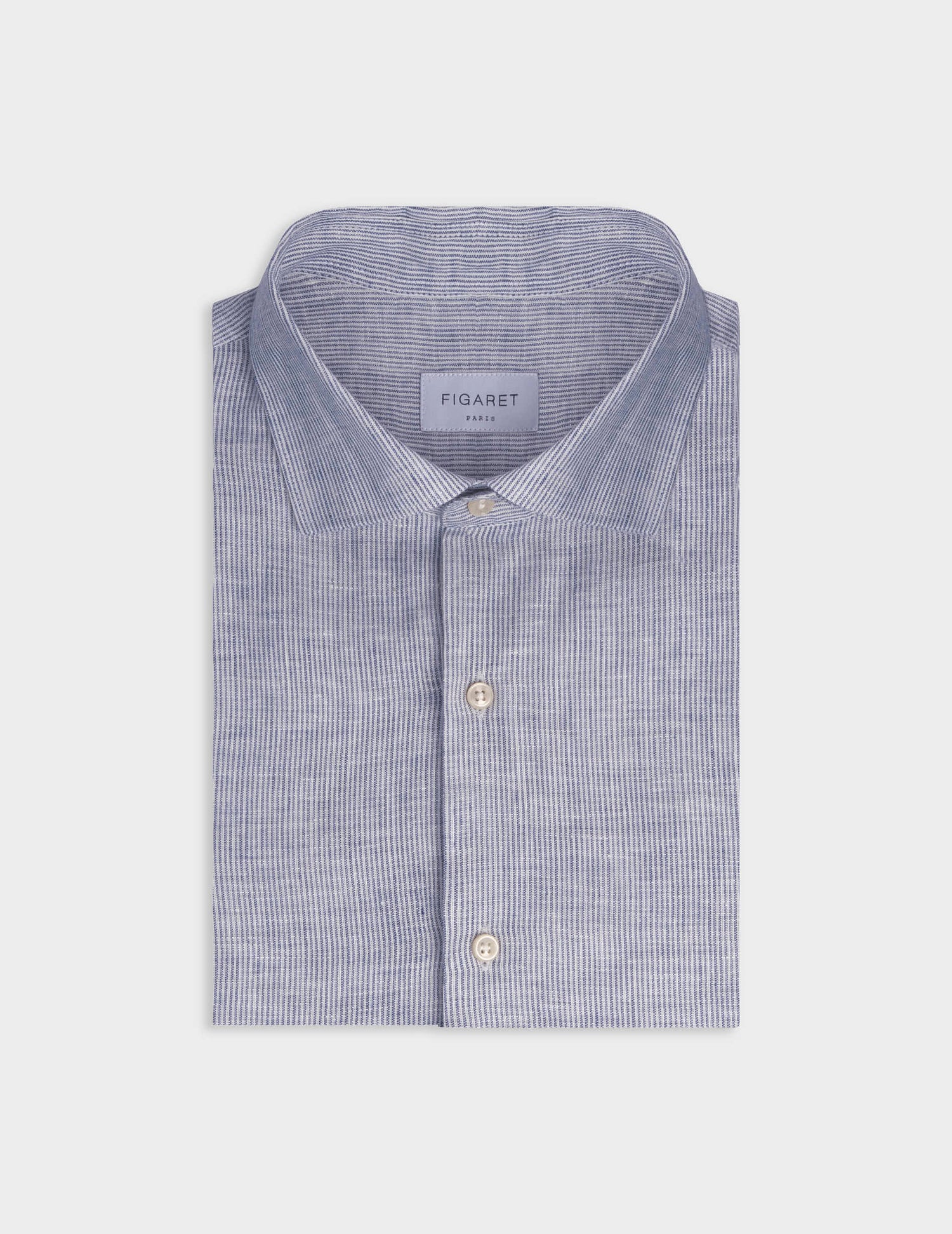 Navy blues striped linen Aristote shirt - Lin - Italien Collar#3