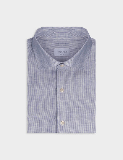 Navy blues striped linen Aristote shirt