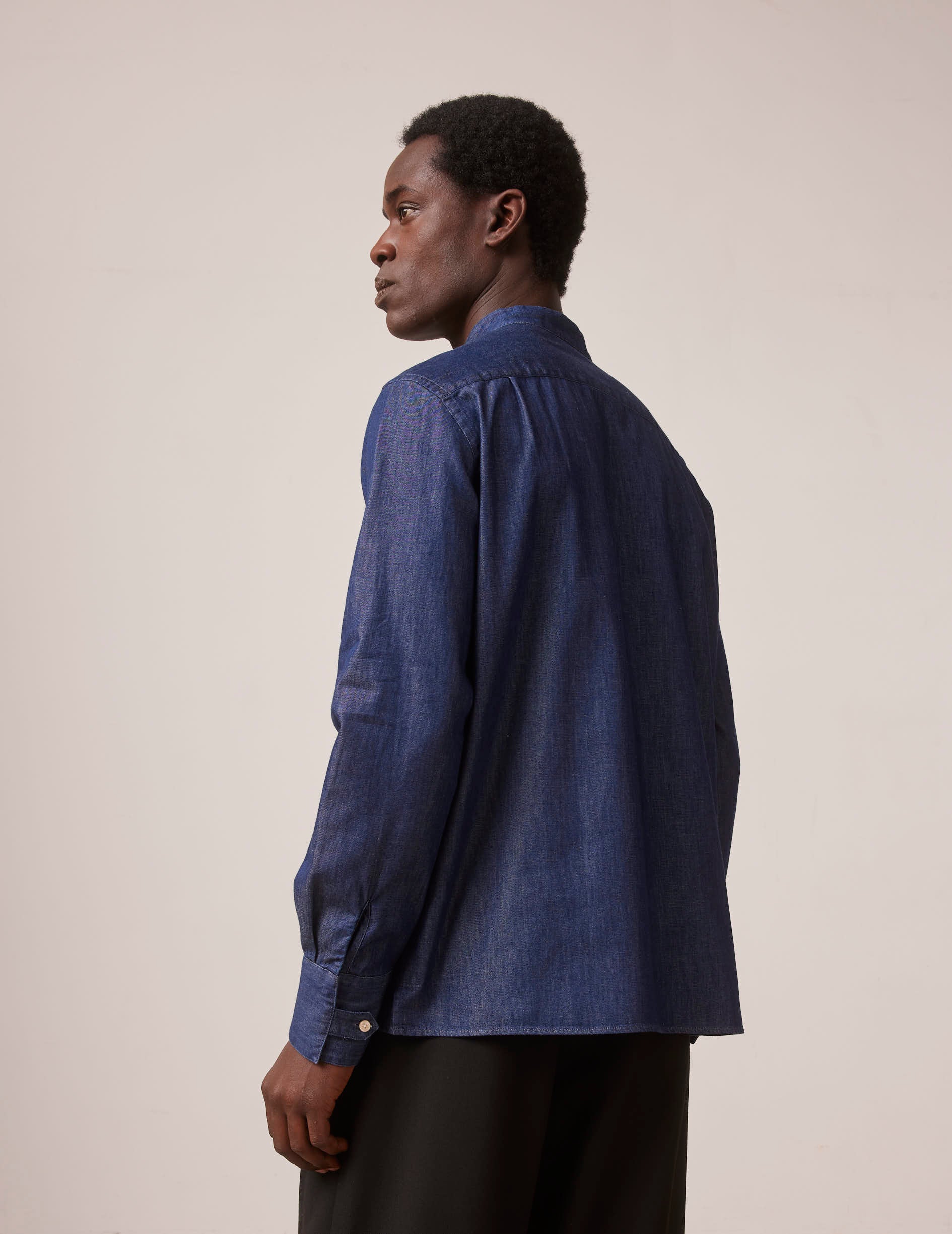 Navy blue Arthur popover shirt - Denim - Officier en pointe déportée Collar