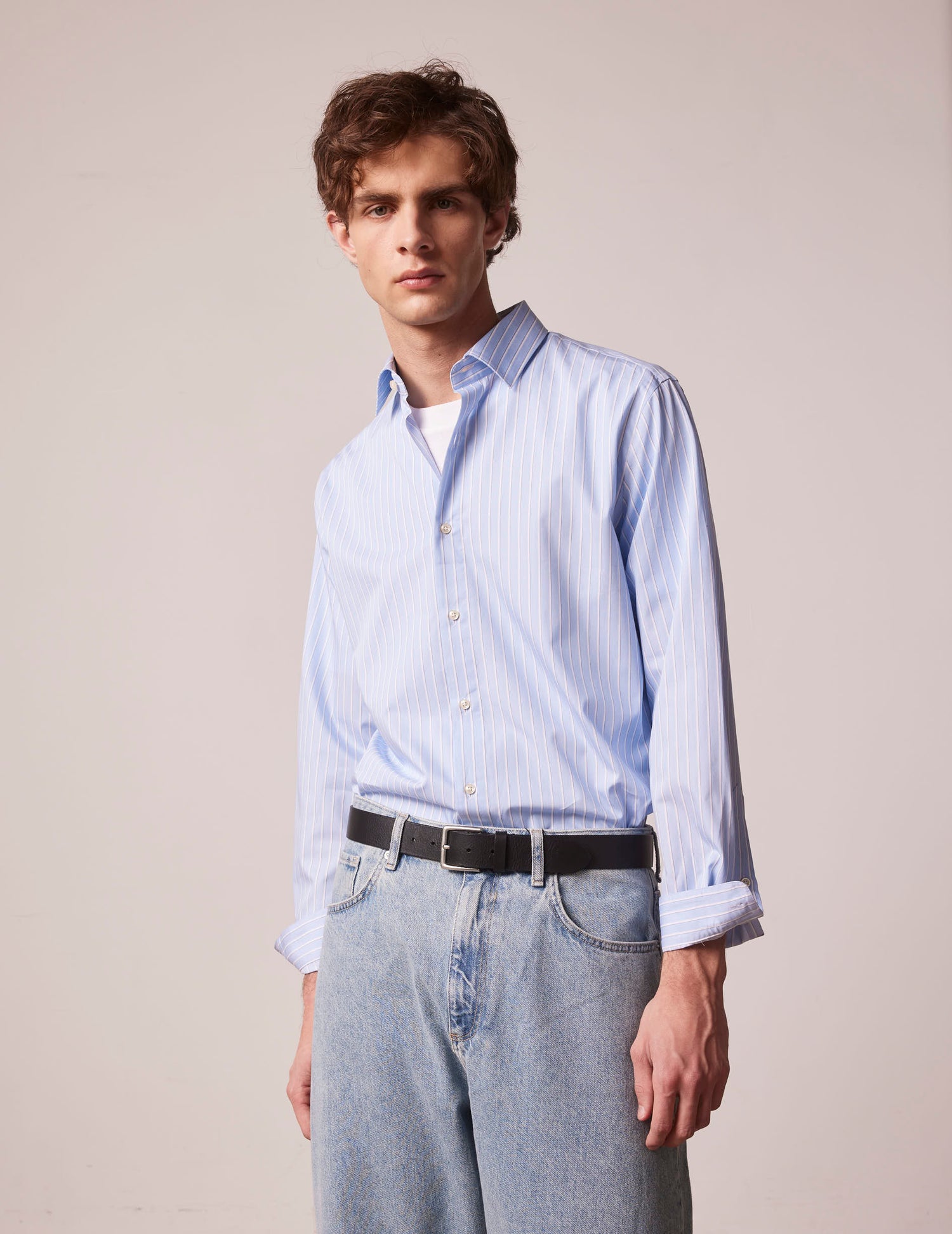 Blue striped Auguste shirt - Twill - Français Collar