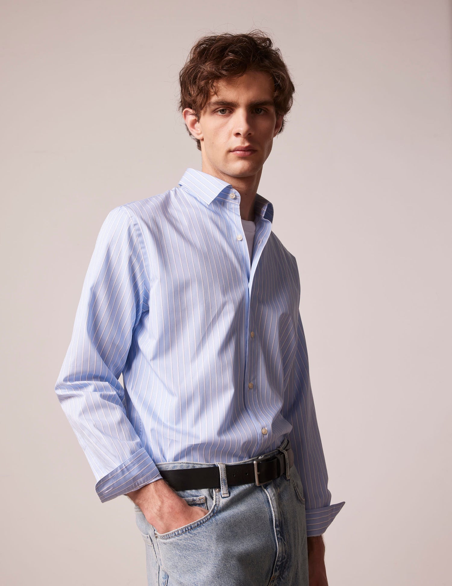 Blue striped Auguste shirt - Twill - Français Collar#3