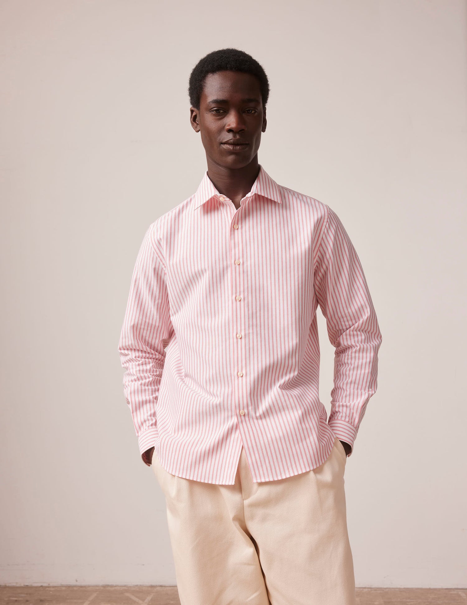 Coral striped Auguste shirt - Oxford - French Collar