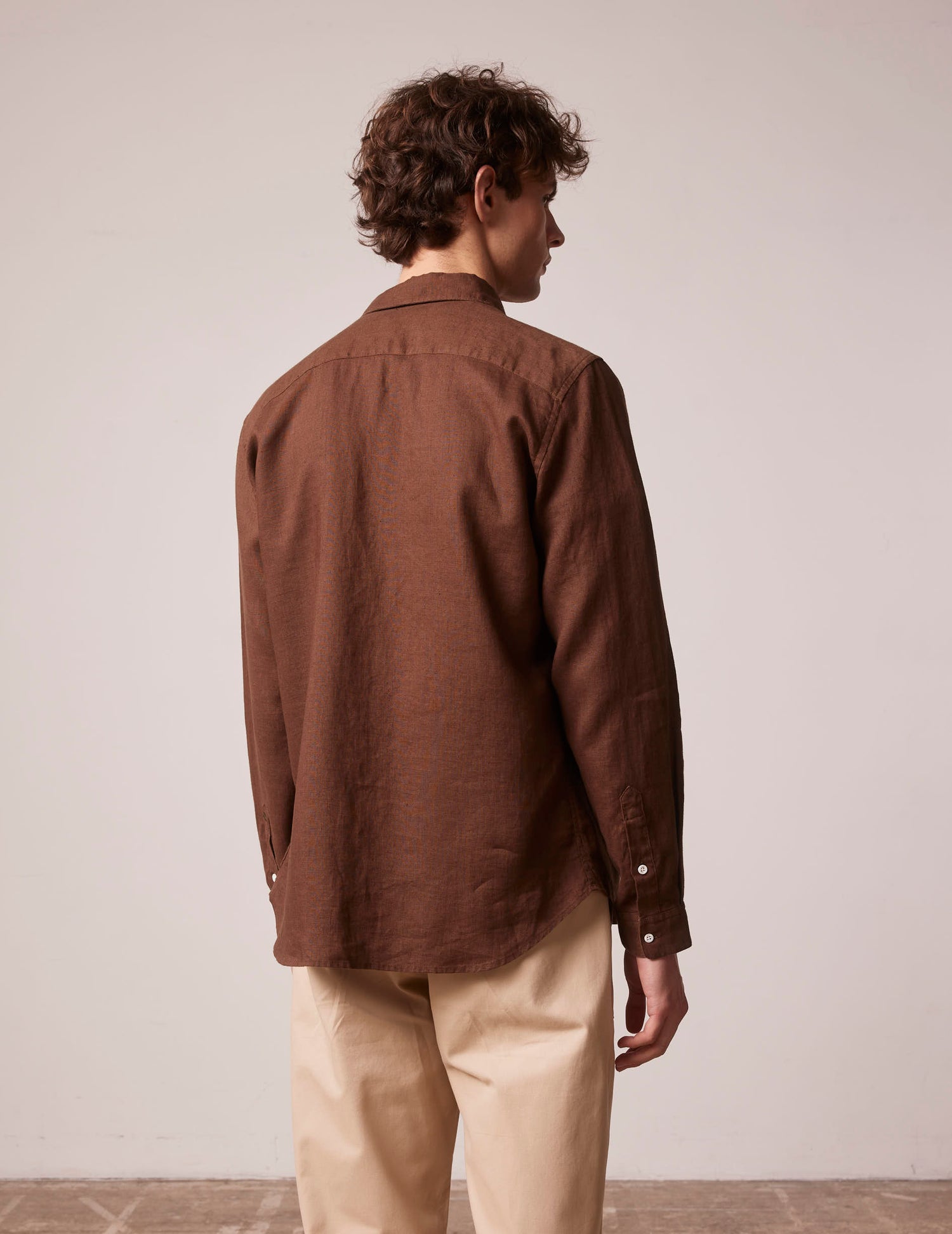 Brown linen Auguste shirt - Lin - Français Collar#2