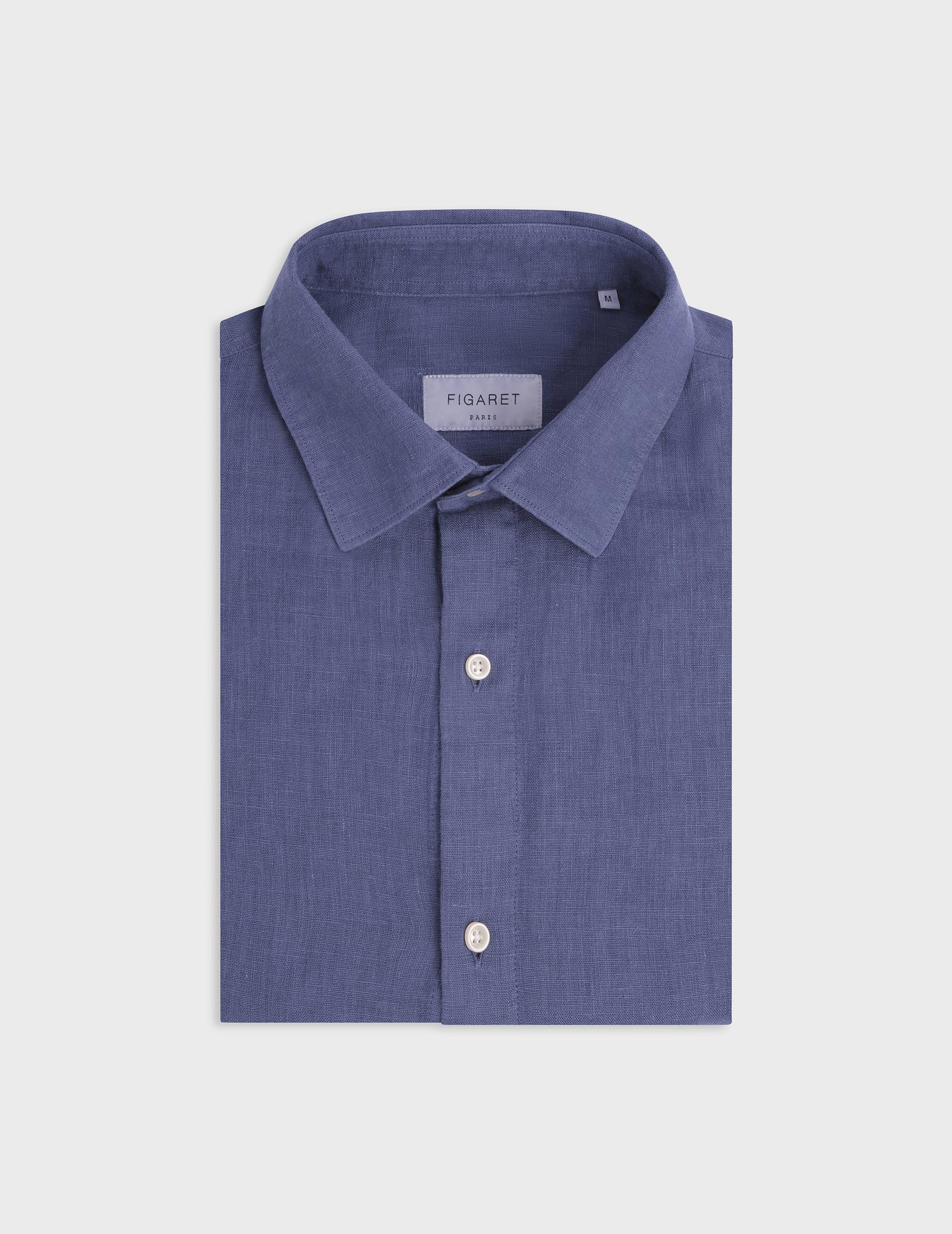 Blue linen Auguste shirt - Lin - Français Collar