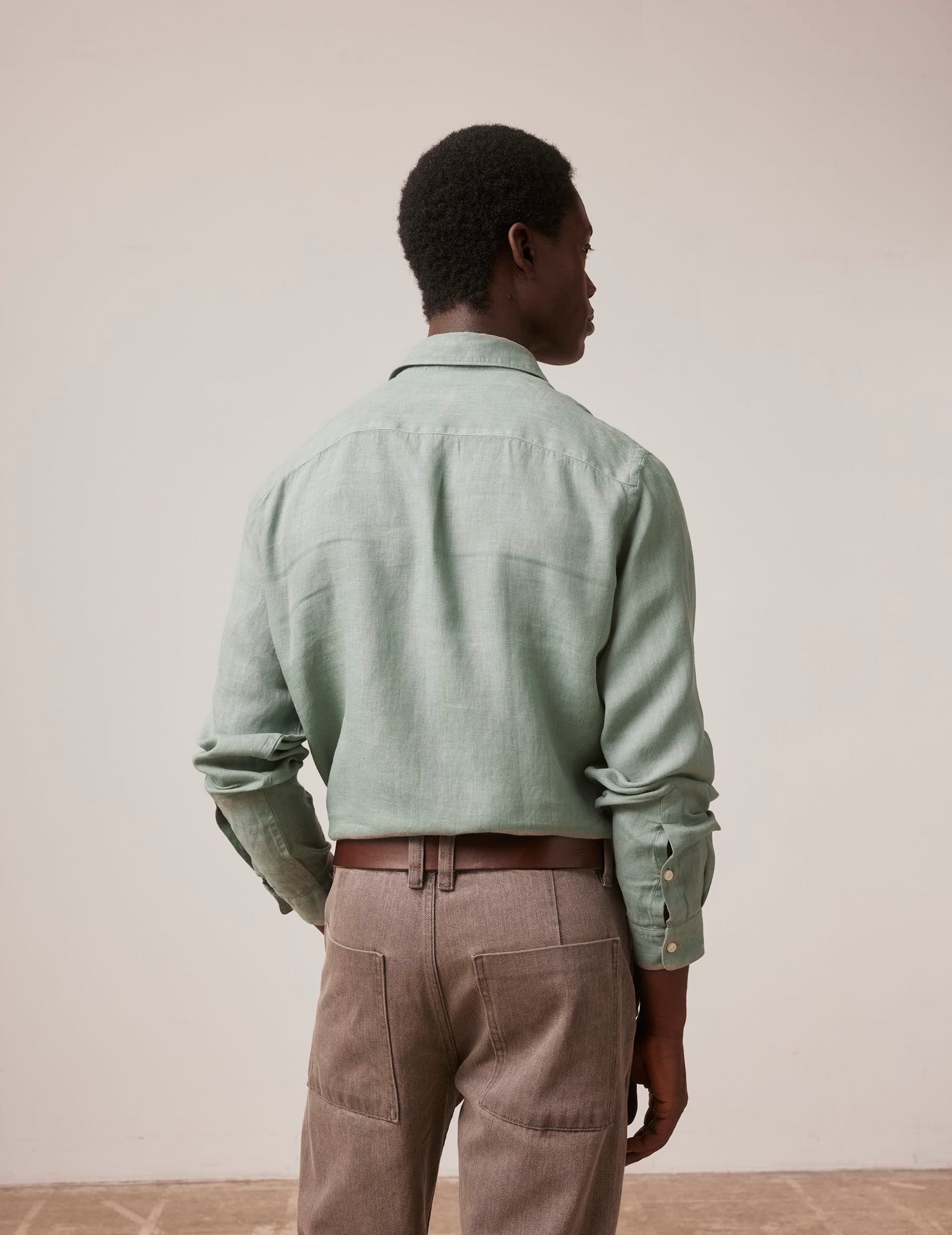 Green linen Auguste shirt - Lin - Français Collar#2