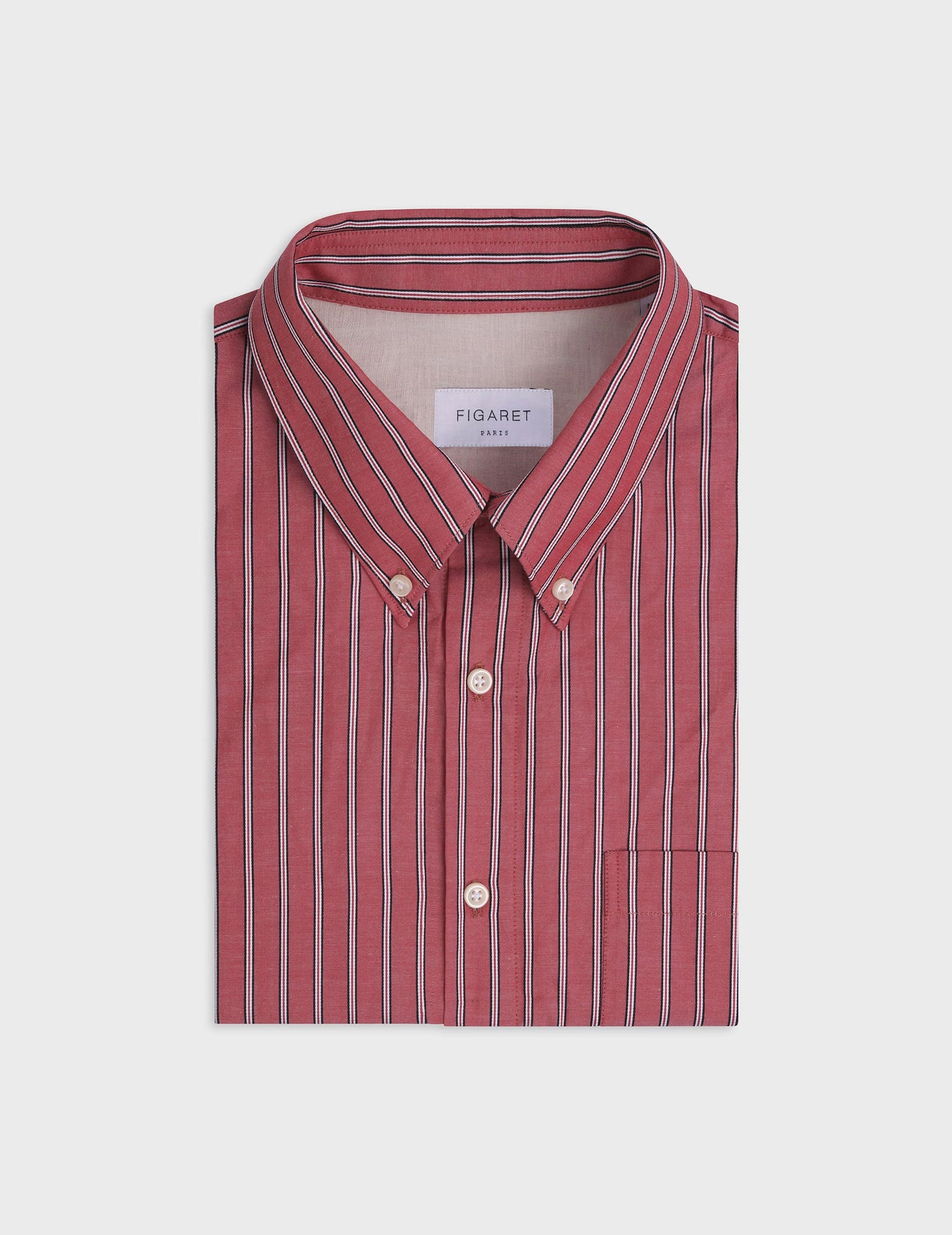 Chemise Aurélien rayée rouge - Popeline - Col Prodigieux boutonné#6