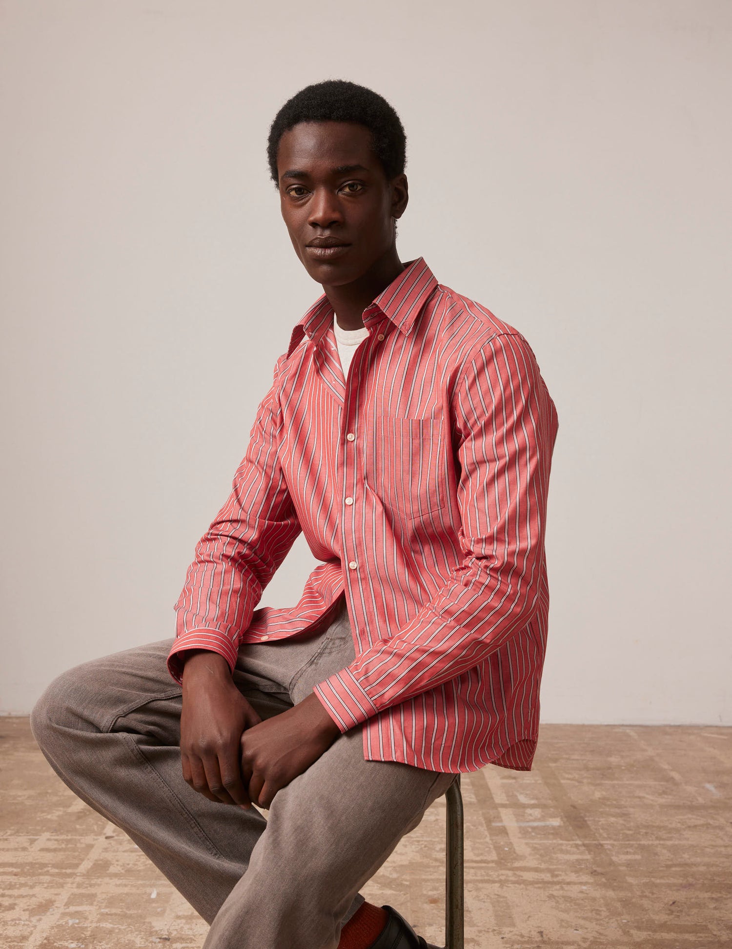 Red striped Aurélien shirt - Poplin - Prodigious buttoned Collar#3