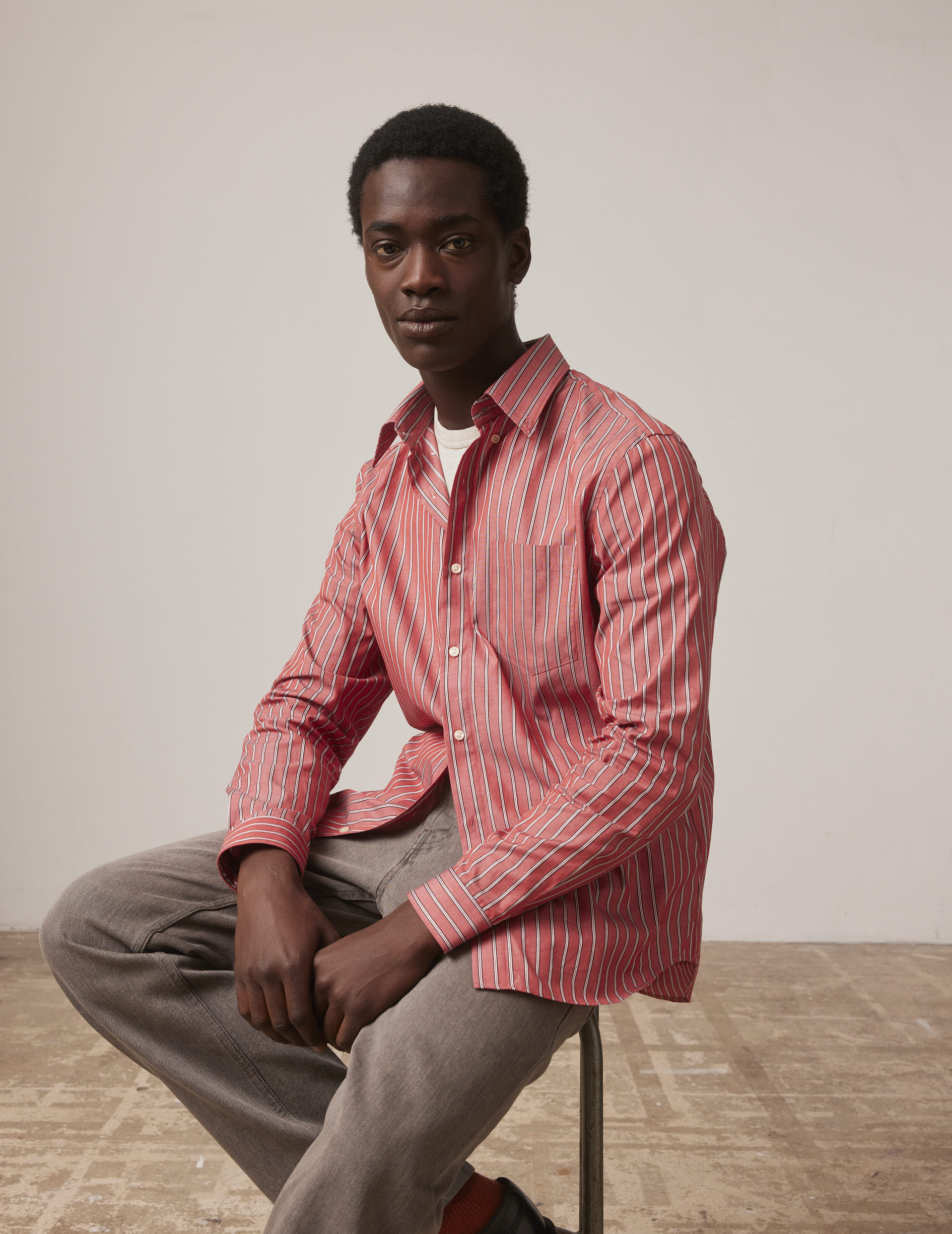 Red striped Aurélien shirt - Poplin - Prodigious buttoned Collar