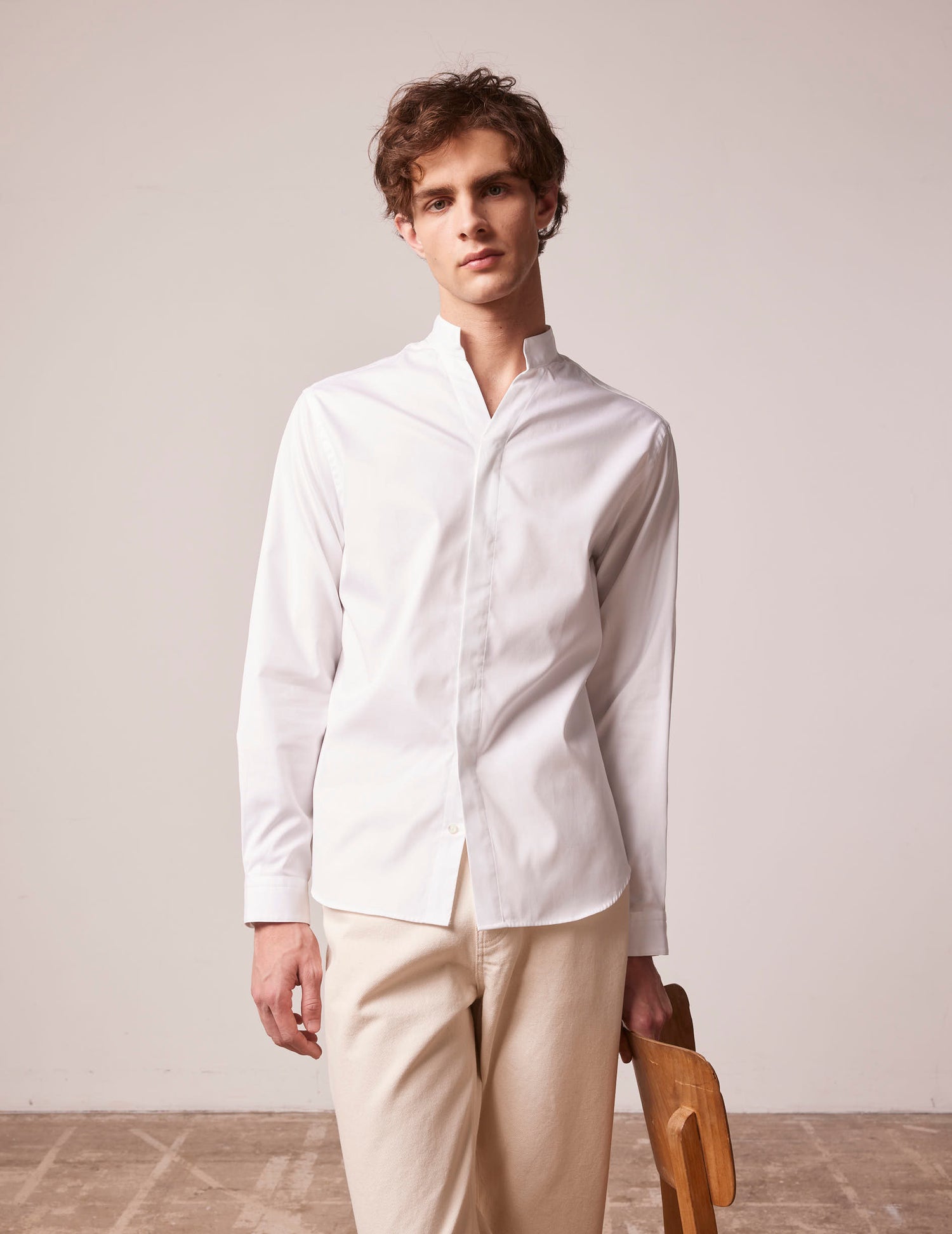 White Carl shirt with hidden button placket - Pinpoint - Carl Collar