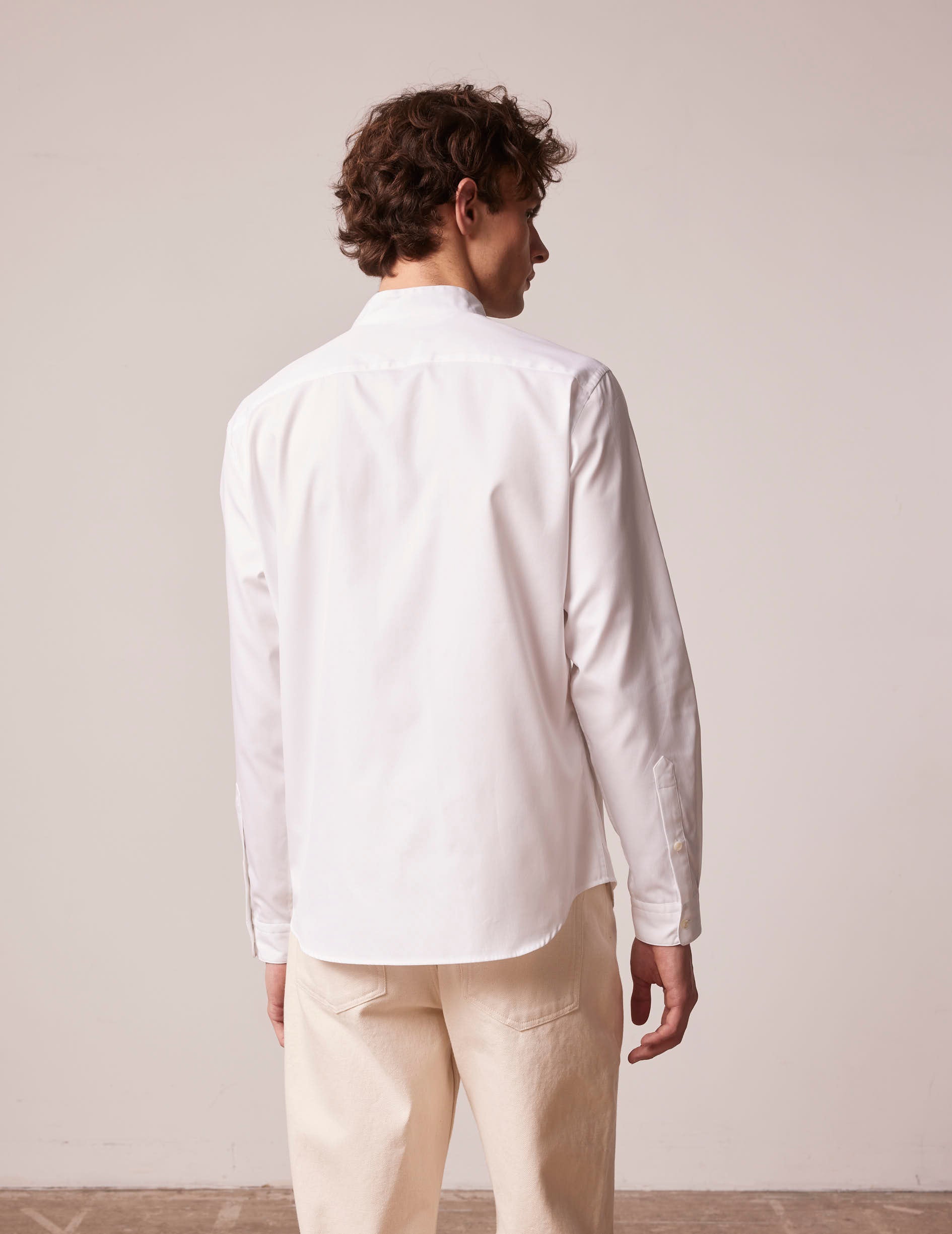 White Carl shirt with hidden button placket - Pinpoint - Carl Collar