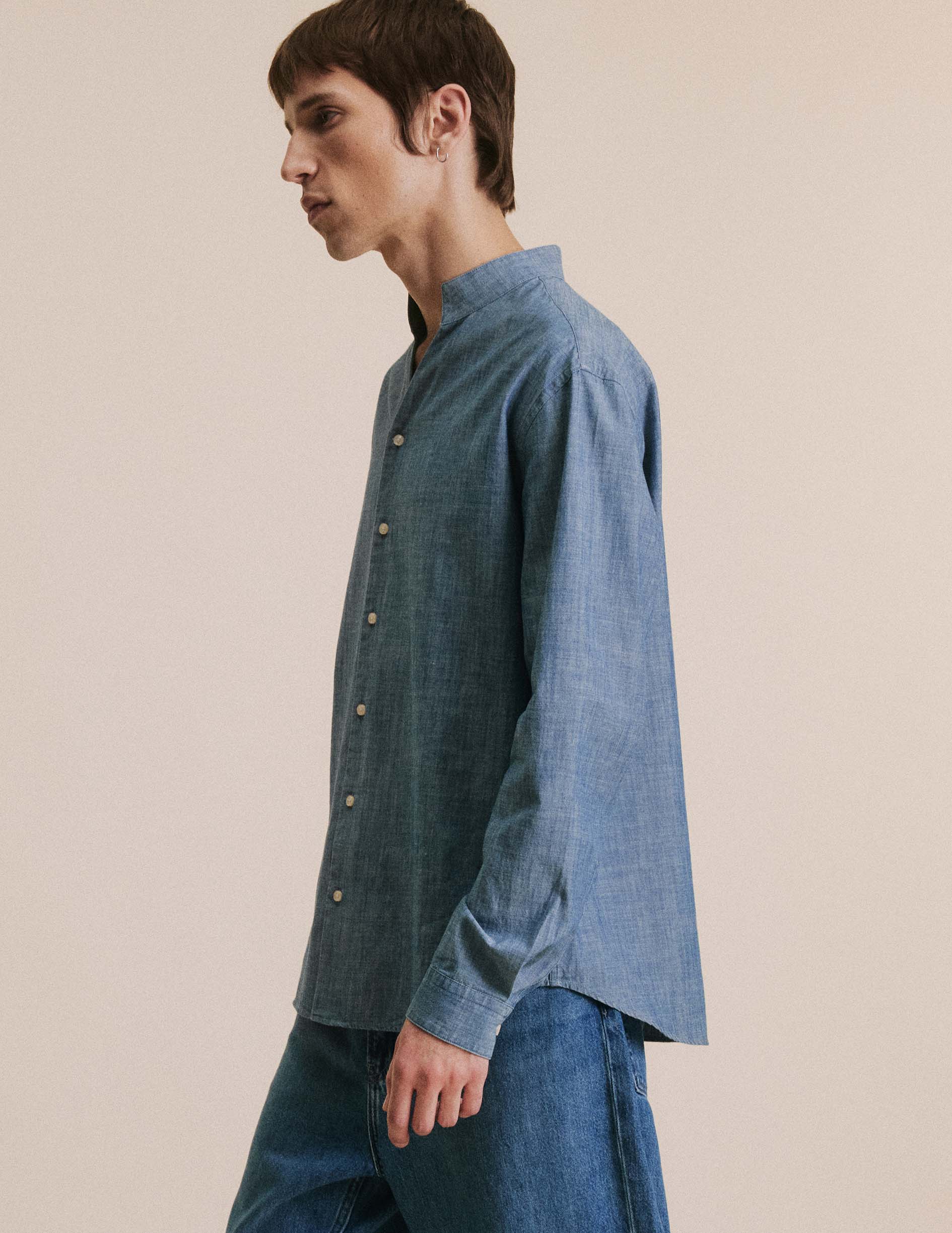 Navy blue Carl shirt - Chambray - Carl Collar