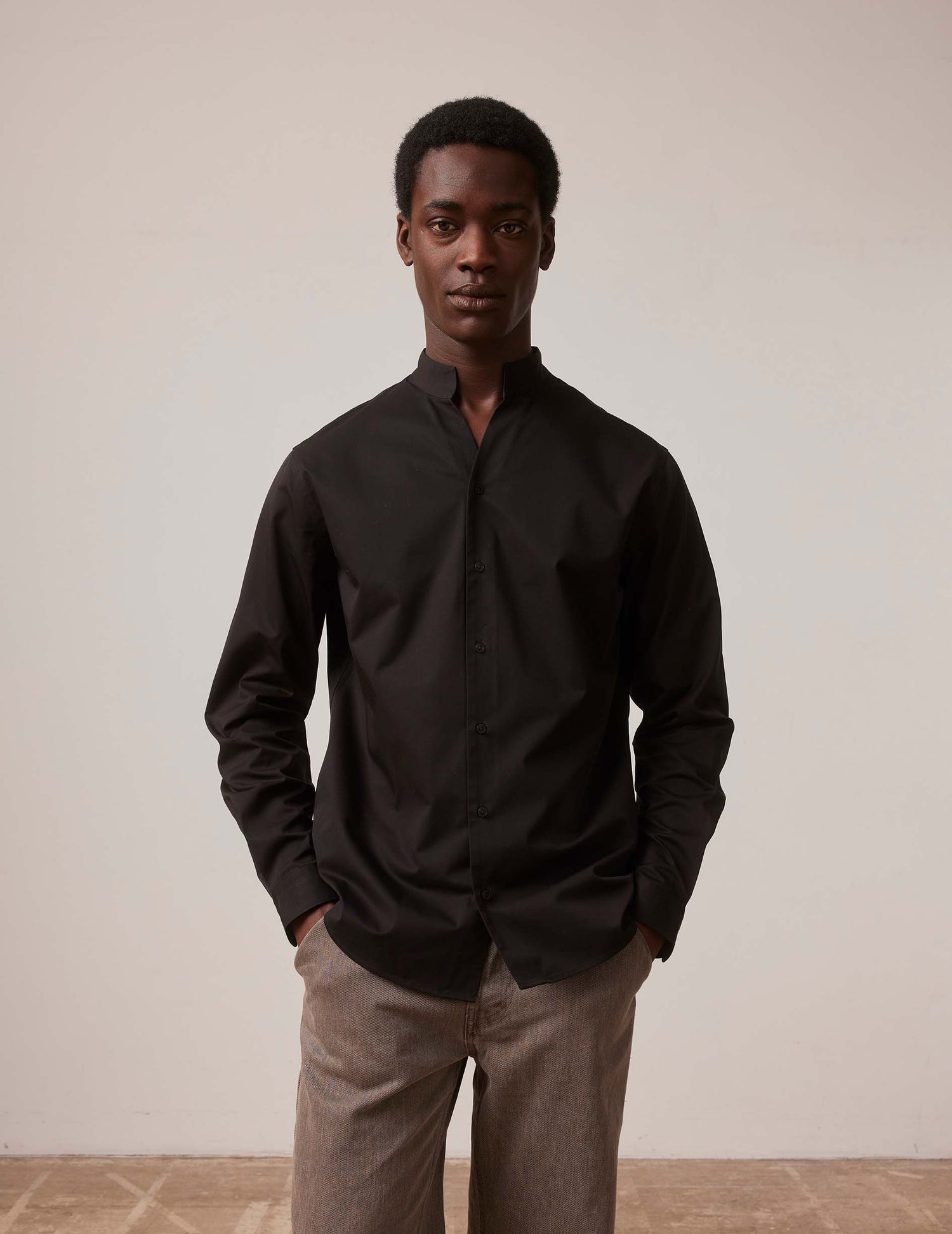 Black Carl shirt - Twill - Open straight Collar