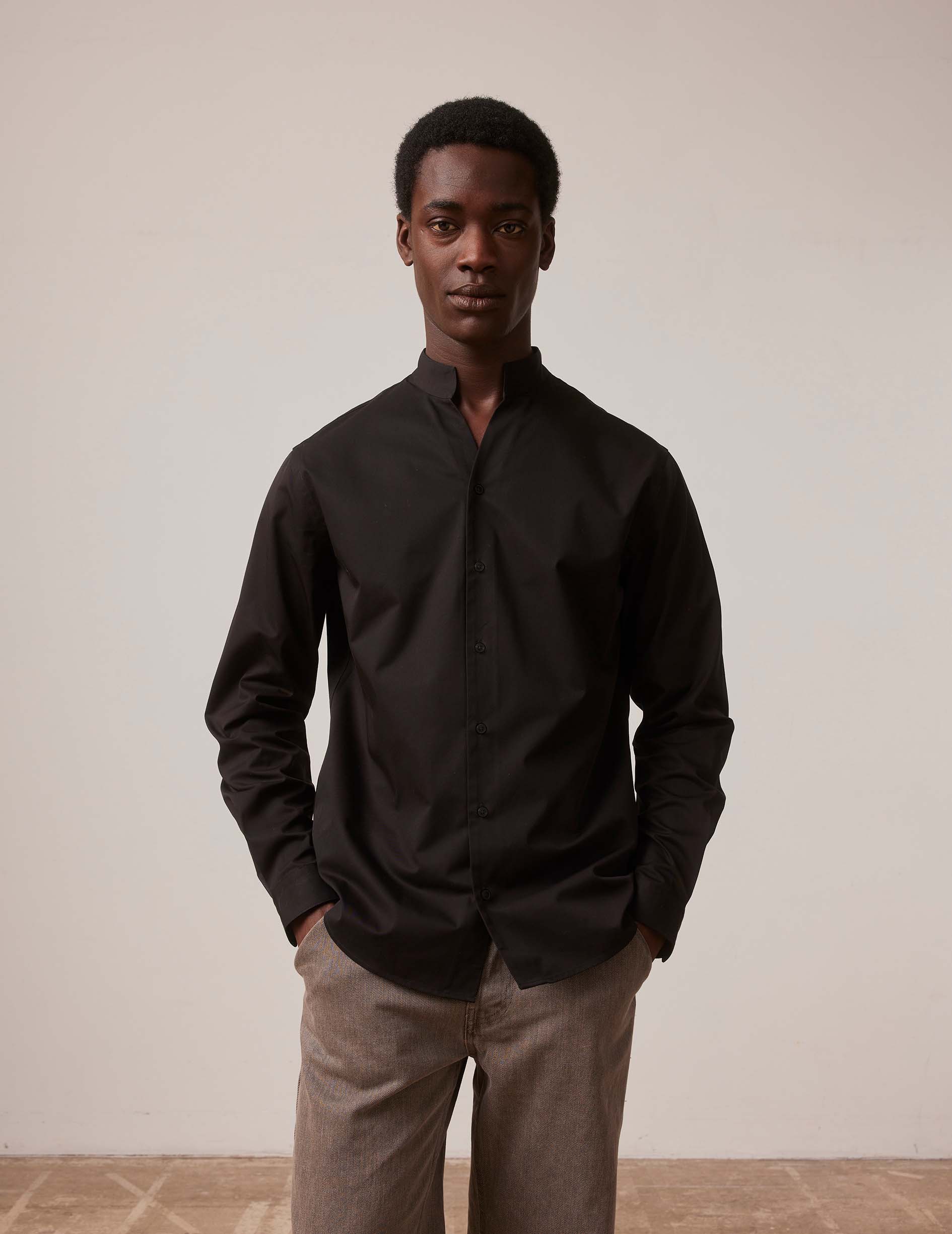 Black Carl shirt - Twill - Open straight Collar