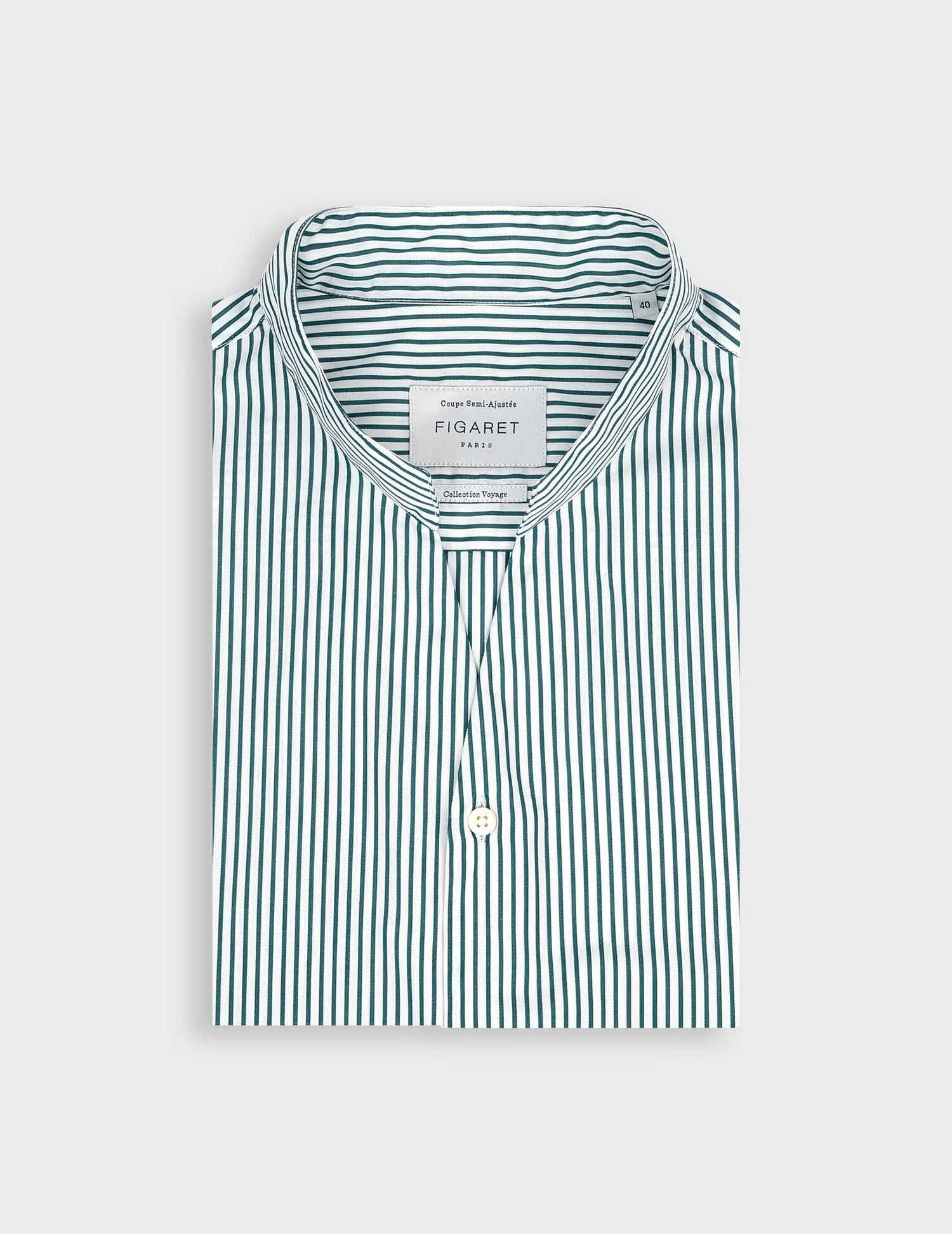 Chemise Carl voyage rayée verte - Popeline - Col Carl